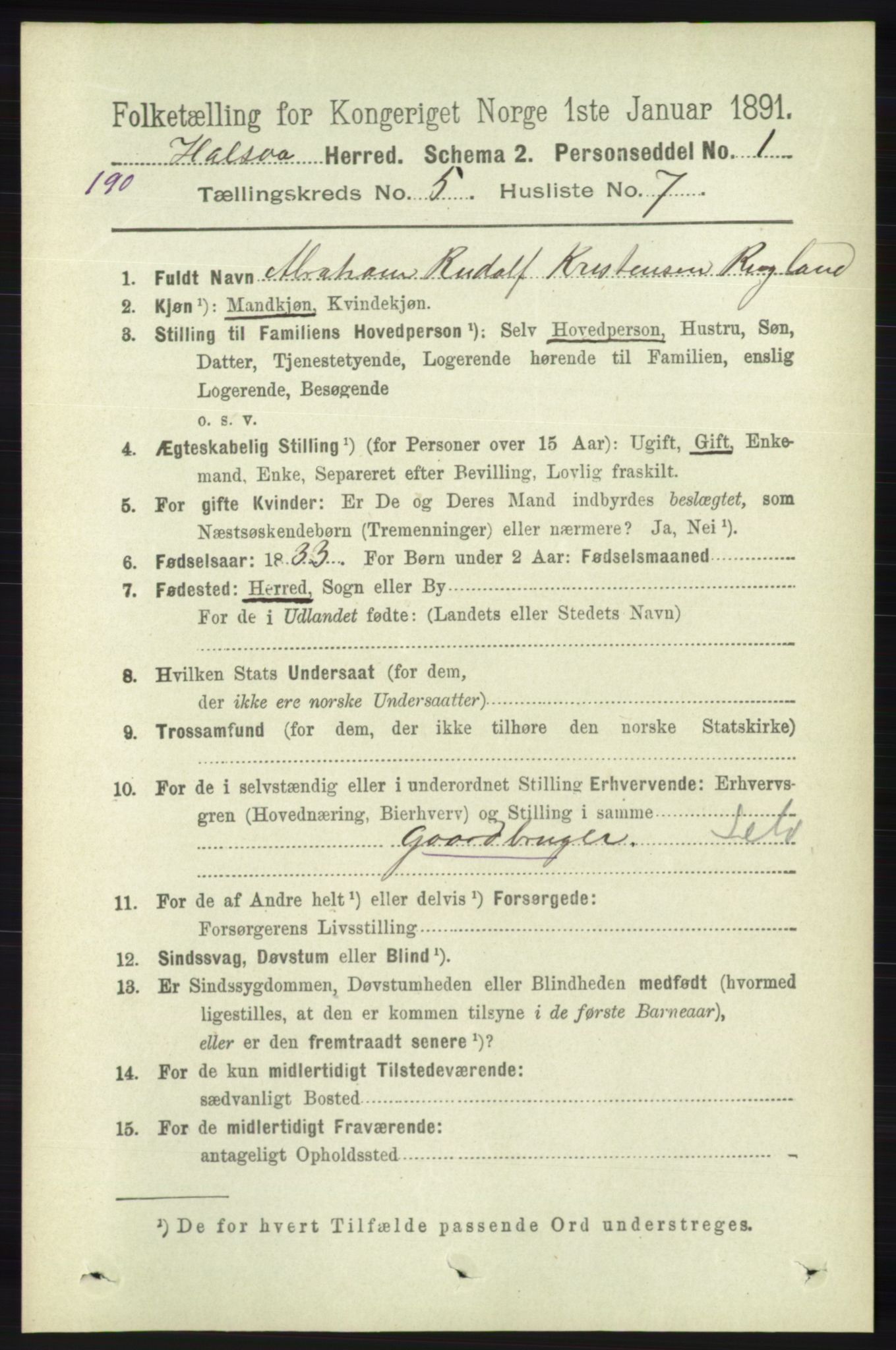 RA, 1891 census for 1019 Halse og Harkmark, 1891, p. 2061
