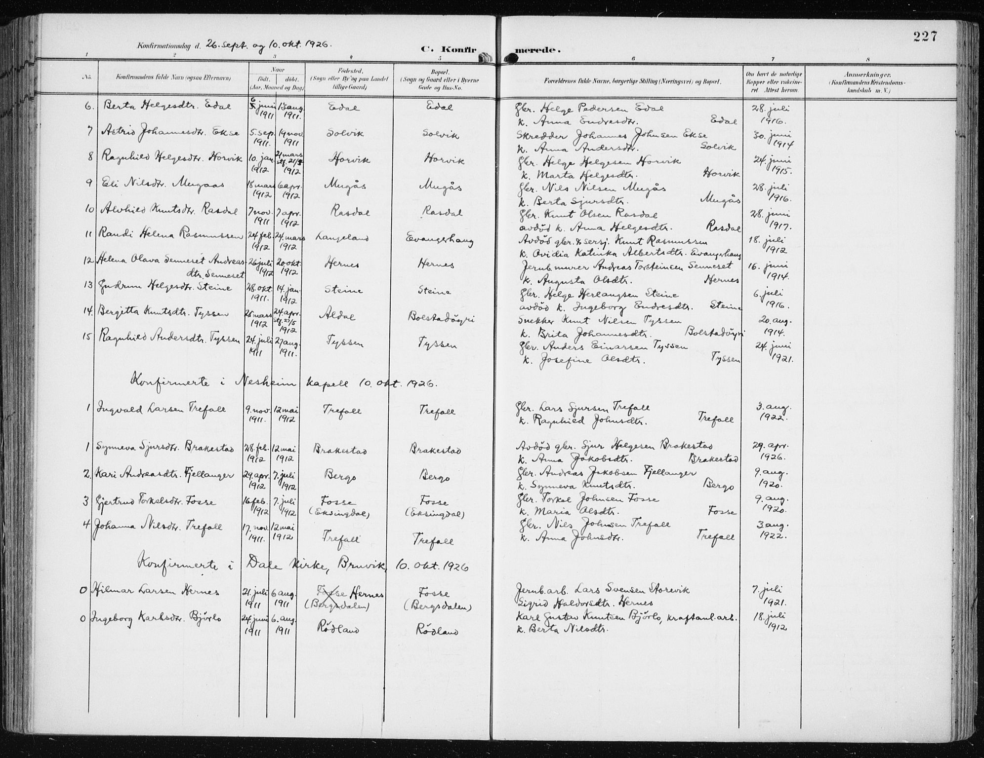 Evanger sokneprestembete, SAB/A-99924: Parish register (official) no. A  3, 1900-1930, p. 227