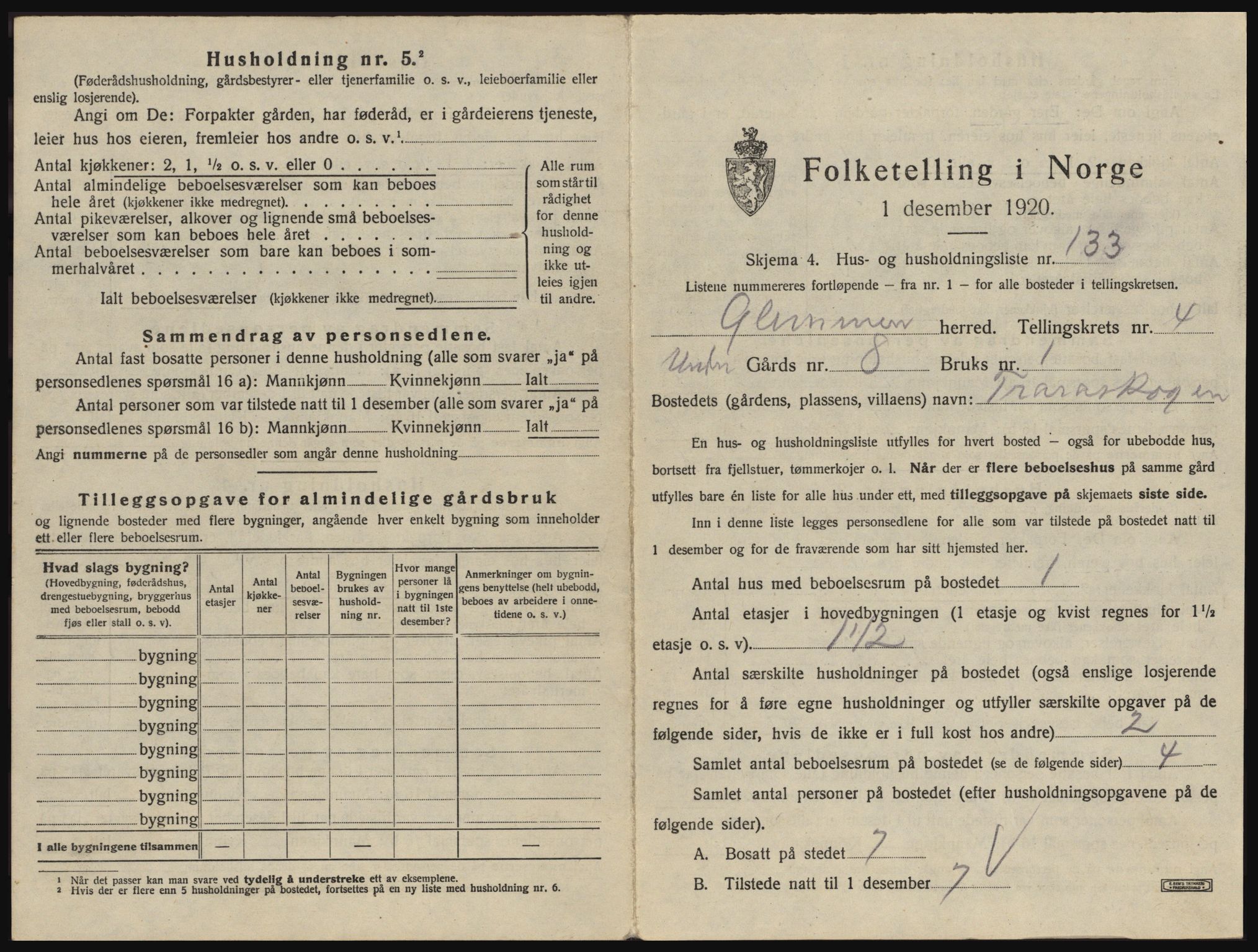 SAO, 1920 census for Glemmen, 1920, p. 1453