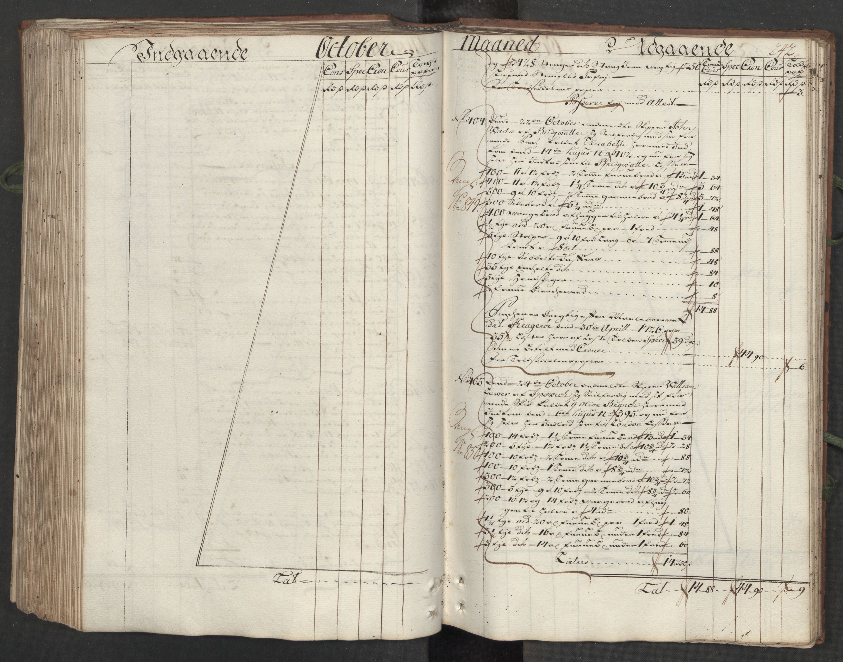 Generaltollkammeret, tollregnskaper, AV/RA-EA-5490/R12/L0009/0001: Tollregnskaper Langesund / Hovedtollbok, 1733, p. 241b-242a