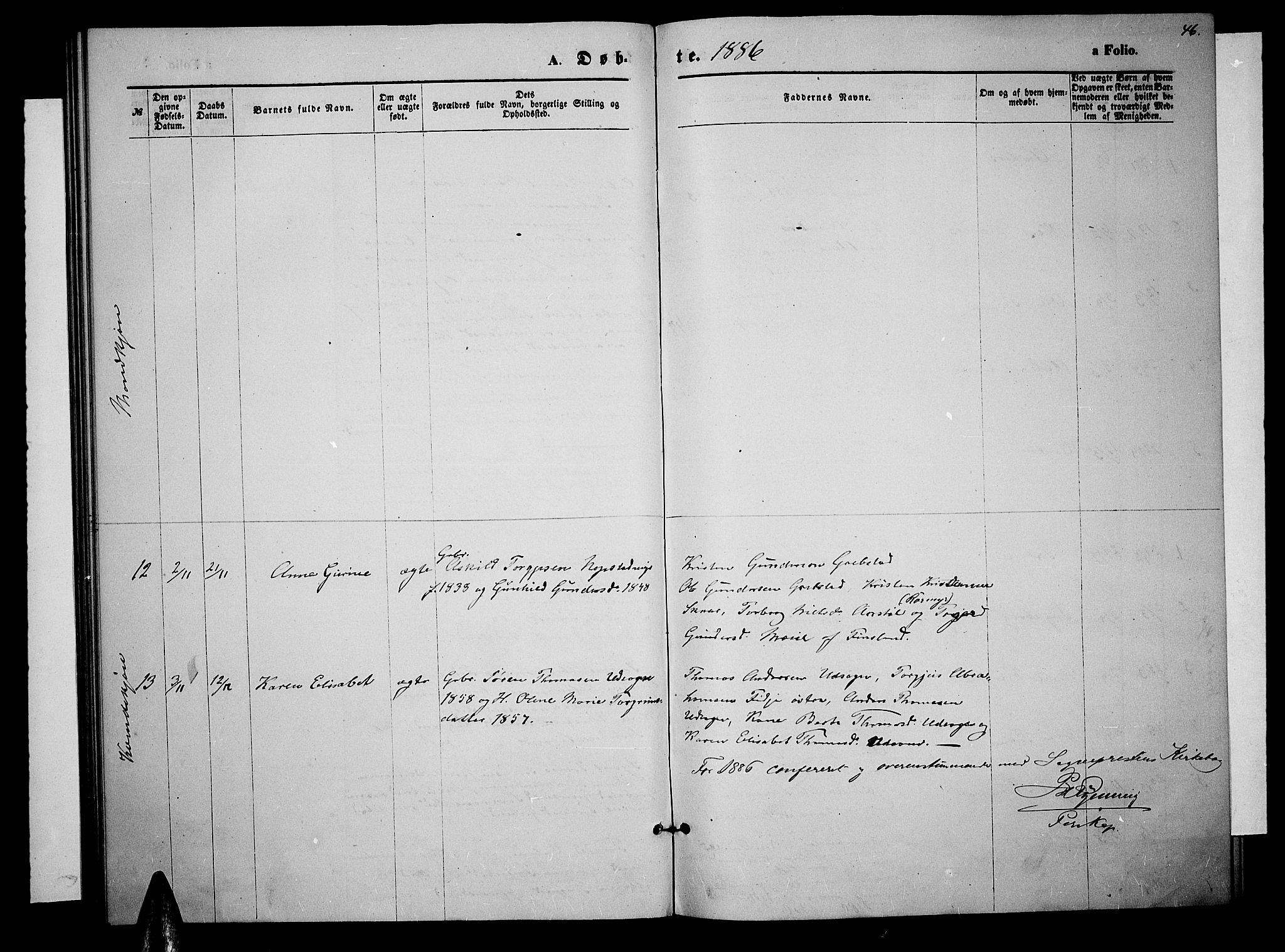 Søgne sokneprestkontor, AV/SAK-1111-0037/F/Fb/Fba/L0003: Parish register (copy) no. B 3, 1874-1887, p. 46