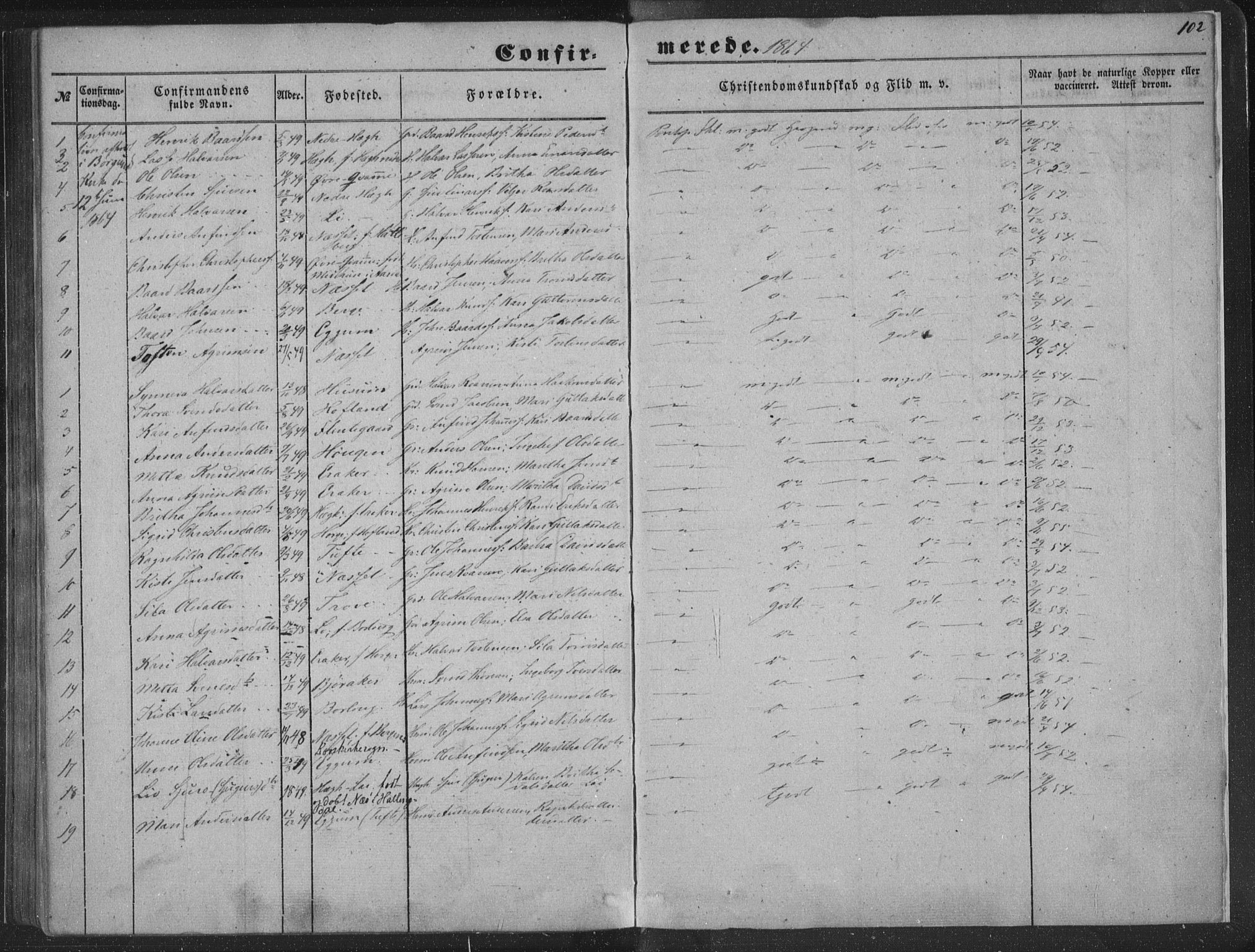 Lærdal sokneprestembete, AV/SAB-A-81201: Parish register (official) no. A 13, 1847-1864, p. 102