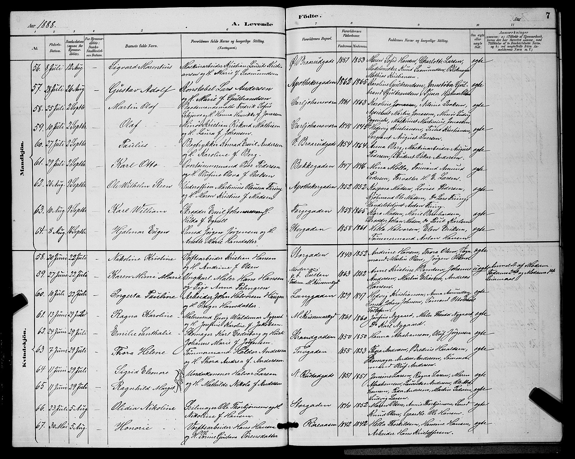 Horten kirkebøker, AV/SAKO-A-348/G/Ga/L0005: Parish register (copy) no. 5, 1888-1895, p. 7