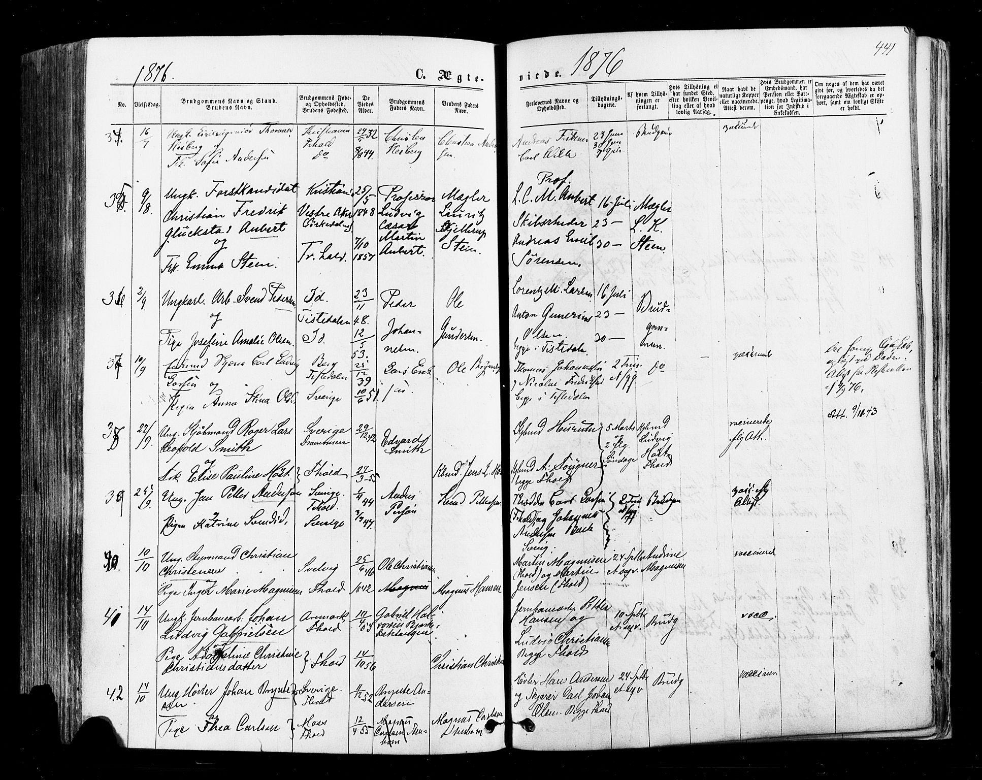 Halden prestekontor Kirkebøker, AV/SAO-A-10909/F/Fa/L0009: Parish register (official) no. I 9, 1866-1877, p. 441