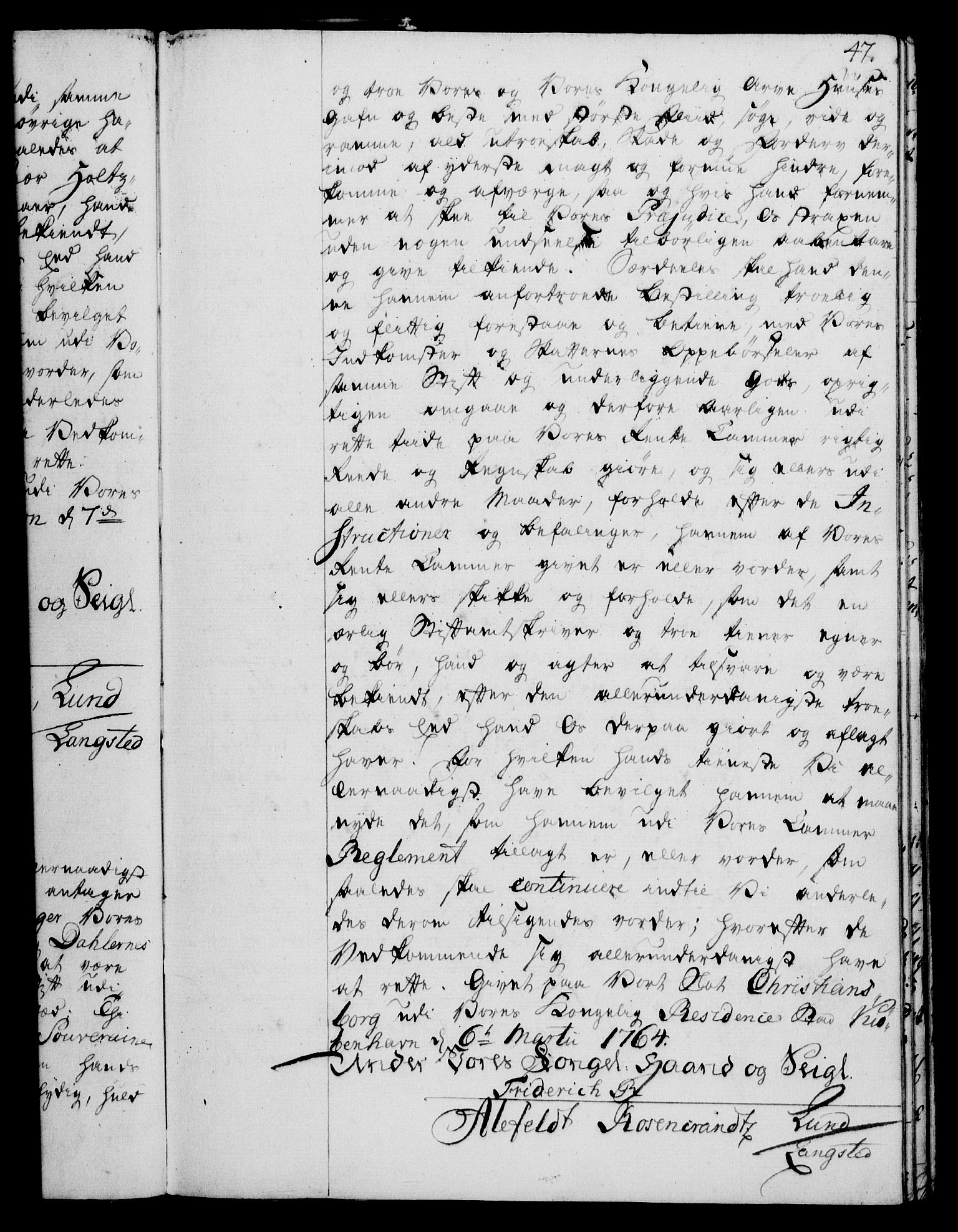 Rentekammeret, Kammerkanselliet, RA/EA-3111/G/Gg/Gge/L0004: Norsk bestallingsprotokoll med register (merket RK 53.28), 1762-1771, p. 47