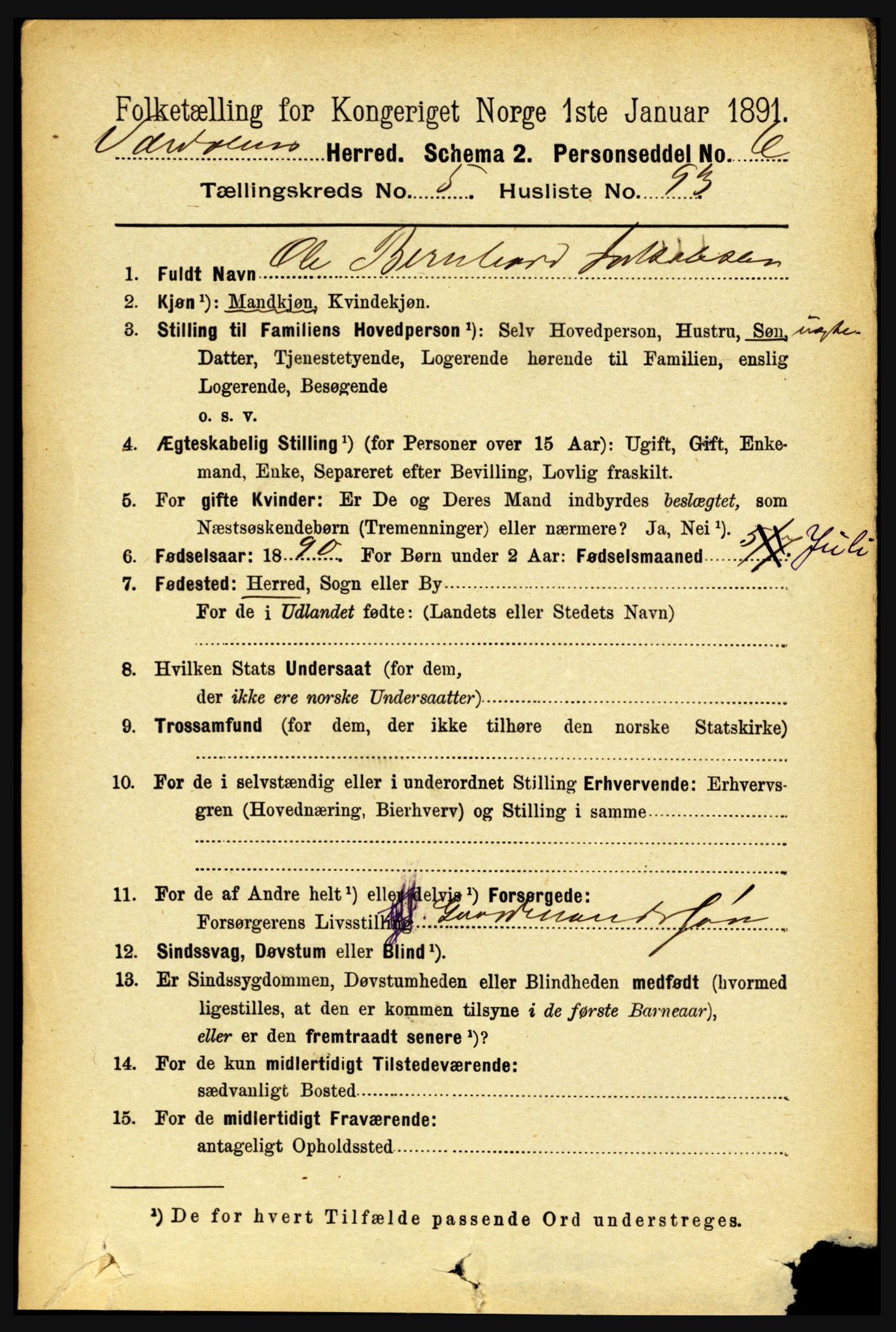 RA, 1891 census for 1721 Verdal, 1891, p. 3491