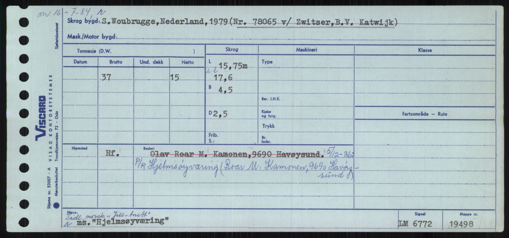 Sjøfartsdirektoratet med forløpere, Skipsmålingen, RA/S-1627/H/Ha/L0003/0001: Fartøy, Hilm-Mar / Fartøy, Hilm-Kol, p. 35