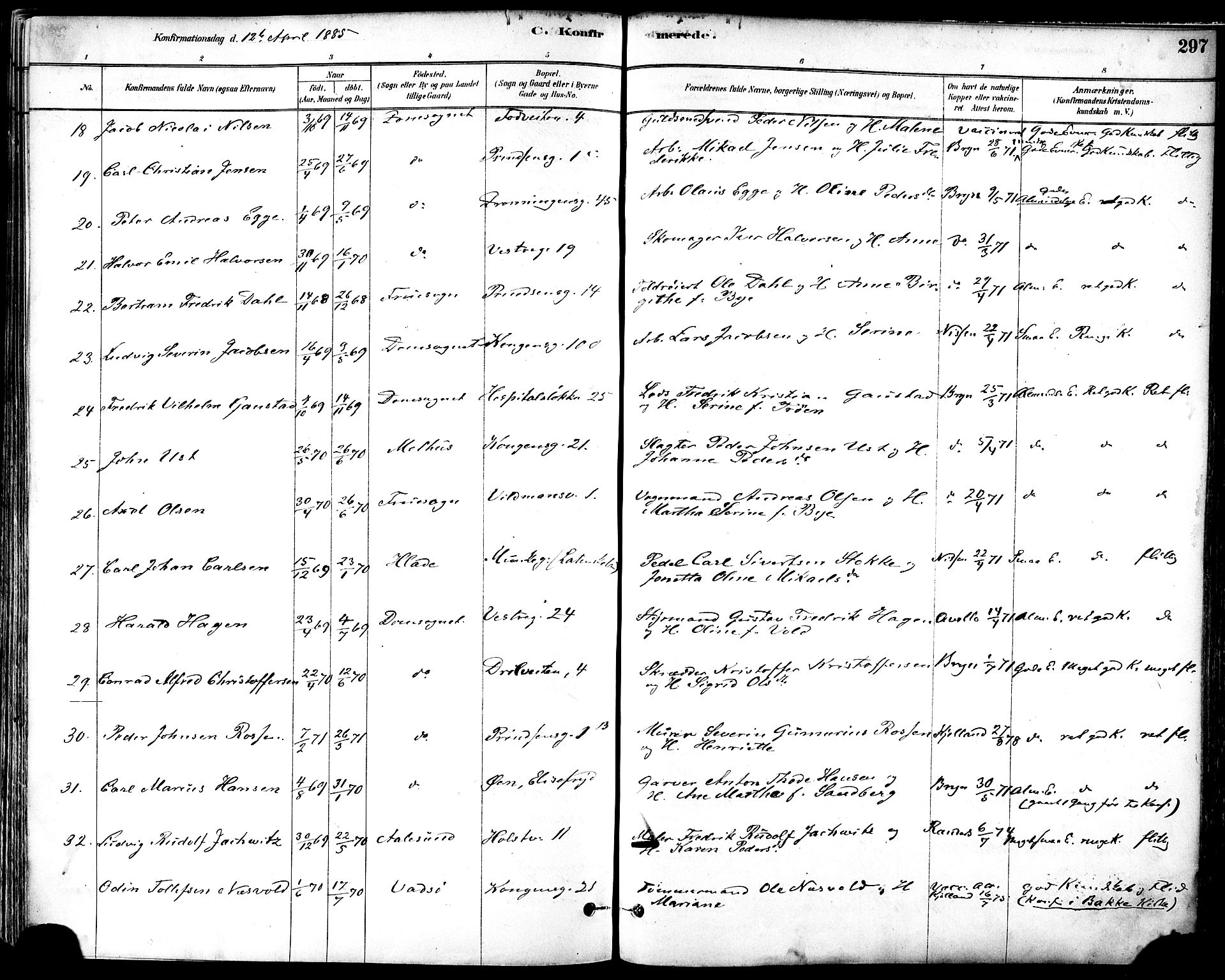 Ministerialprotokoller, klokkerbøker og fødselsregistre - Sør-Trøndelag, SAT/A-1456/601/L0057: Parish register (official) no. 601A25, 1877-1891, p. 297