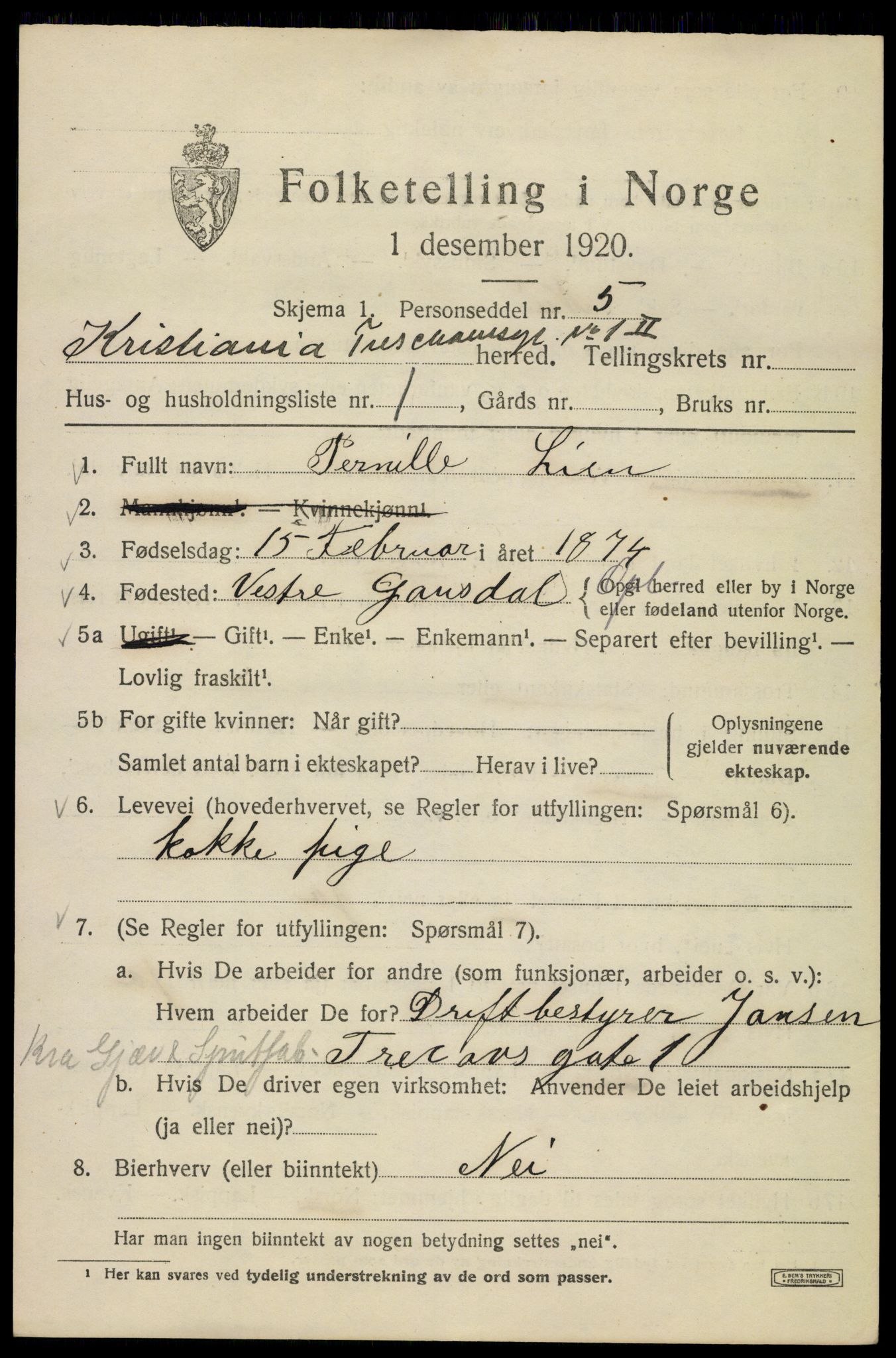 SAO, 1920 census for Kristiania, 1920, p. 596929