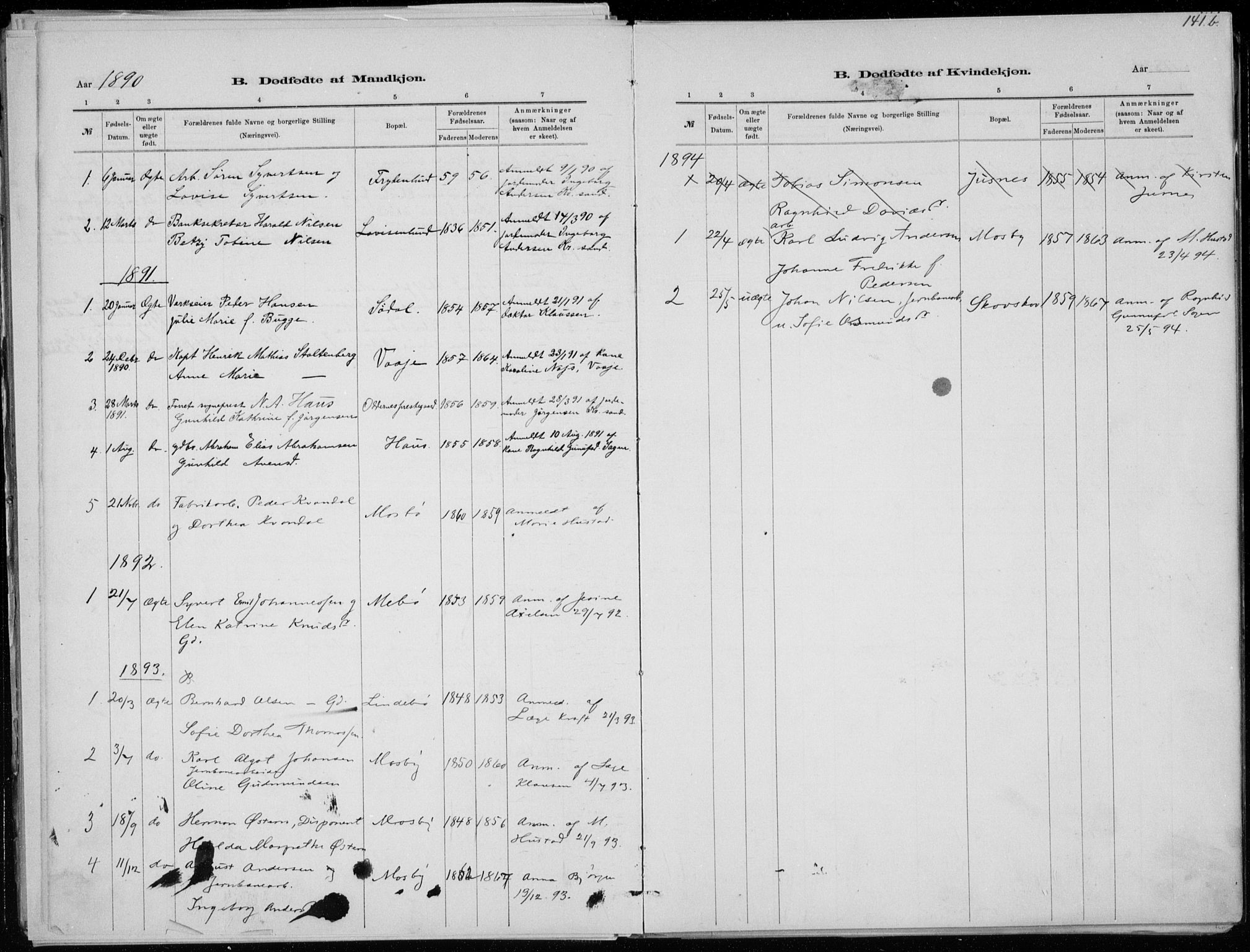 Oddernes sokneprestkontor, SAK/1111-0033/F/Fa/Faa/L0009: Parish register (official) no. A 9, 1884-1896, p. 141b