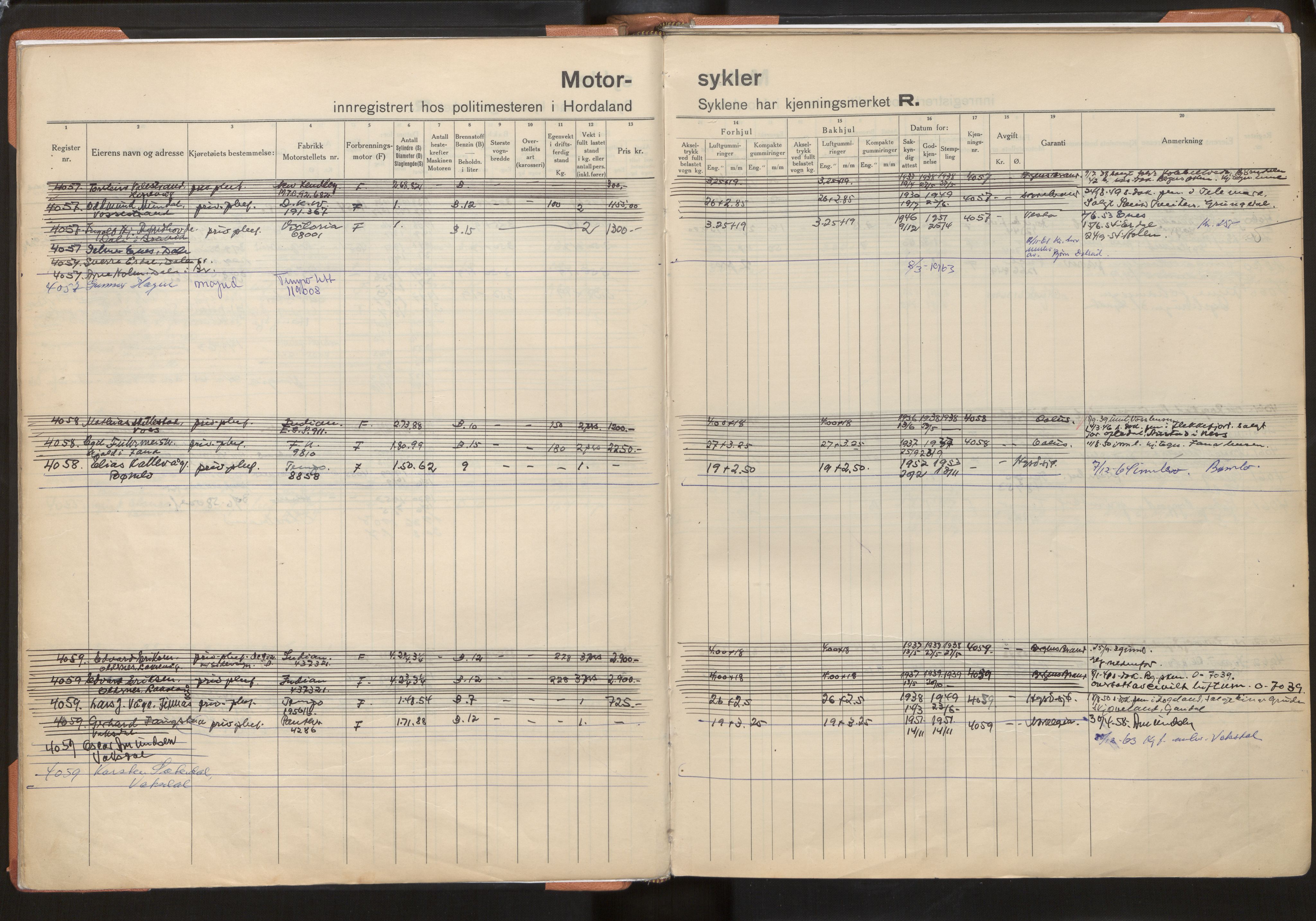 Statens vegvesen, Hordaland vegkontor, AV/SAB-A-5201/2/O/Oa/L0010: Motorsykkel/moped - R4000-4733, 1915-1970