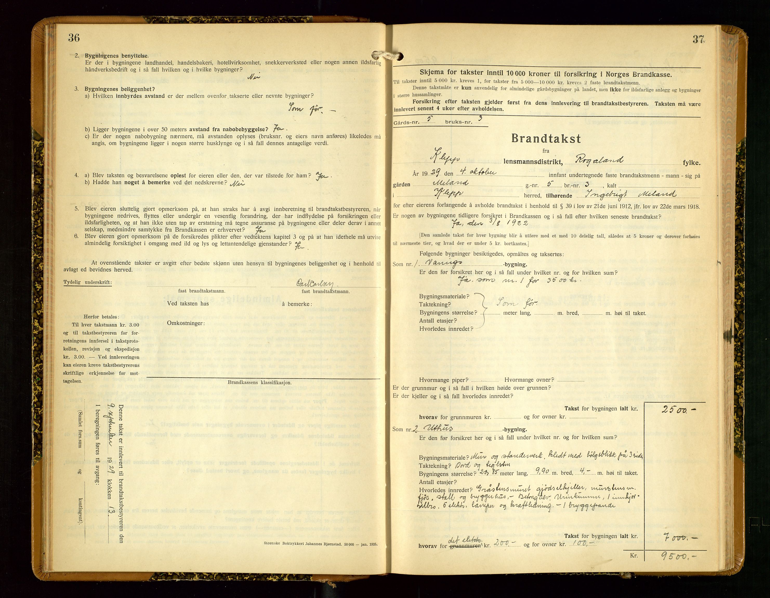 Klepp lensmannskontor, AV/SAST-A-100163/Goc/L0012: "Brandtakstprotokoll" m/register, 1929-1933, p. 36-37