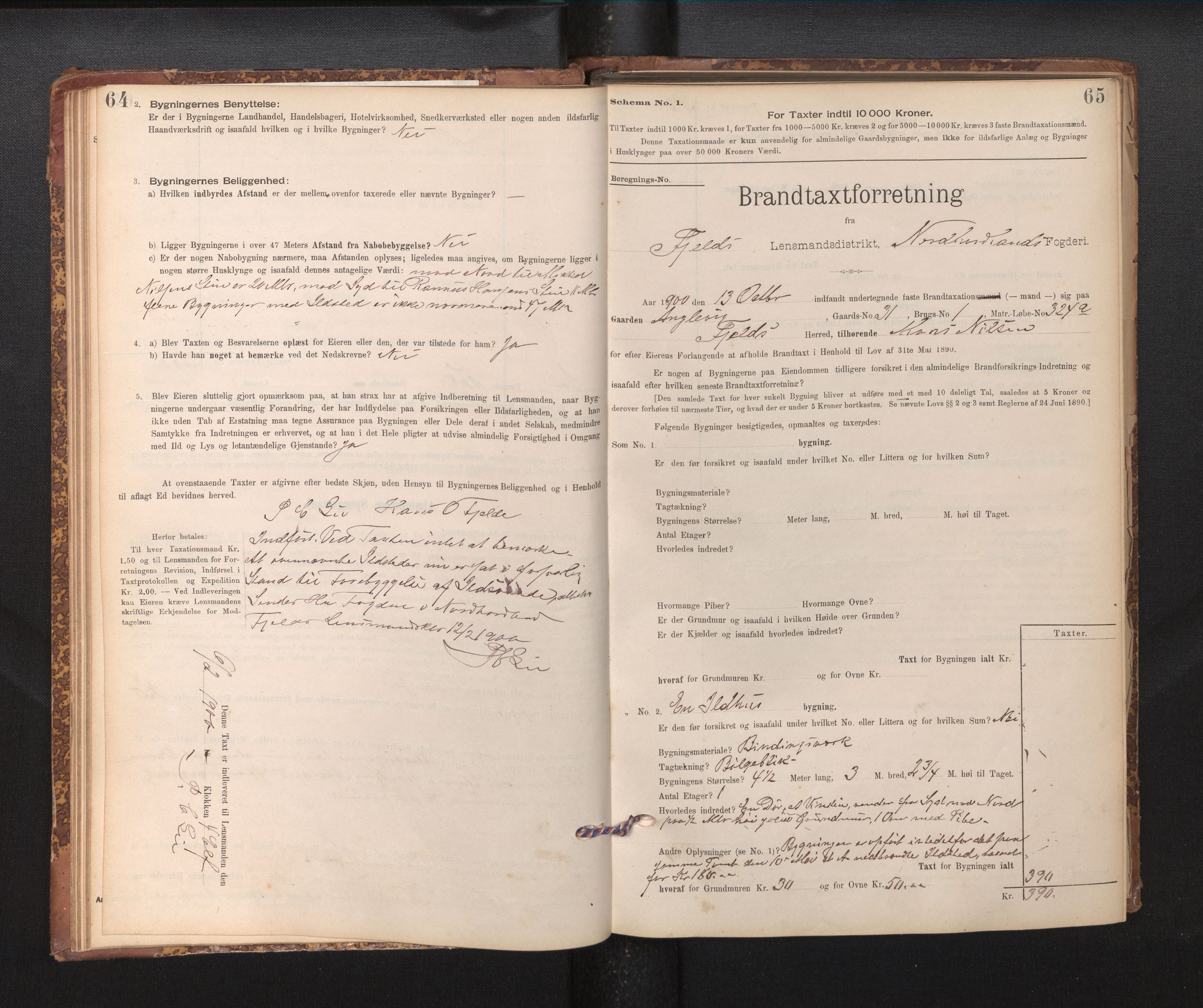 Lensmannen i Fjell, AV/SAB-A-32301/0012/L0005: Branntakstprotokoll, skjematakst, 1895-1931, p. 64-65