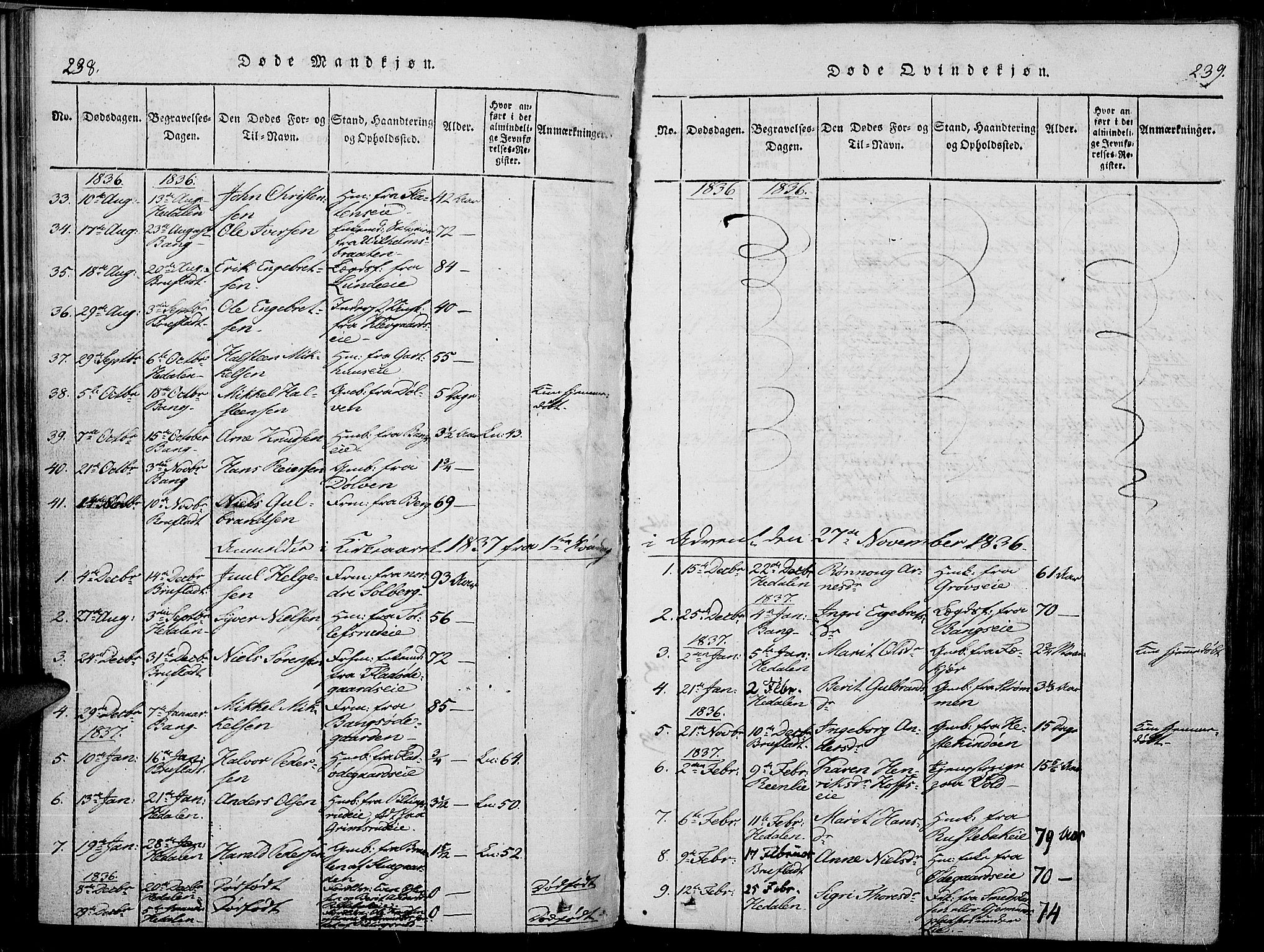 Sør-Aurdal prestekontor, SAH/PREST-128/H/Ha/Haa/L0003: Parish register (official) no. 3, 1825-1840, p. 238-239