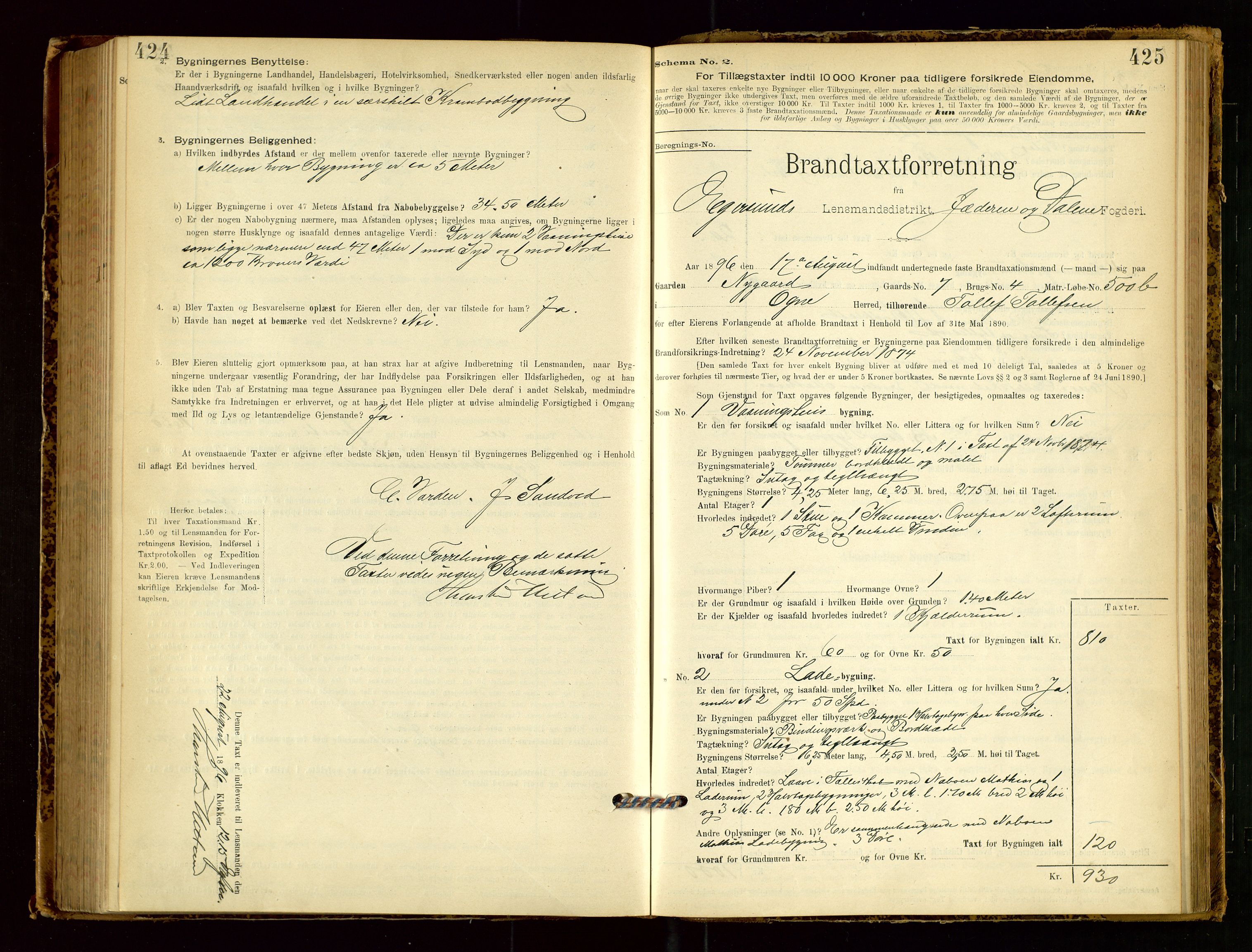 Eigersund lensmannskontor, AV/SAST-A-100171/Gob/L0001: Skjemaprotokoll, 1894-1909, p. 424-425