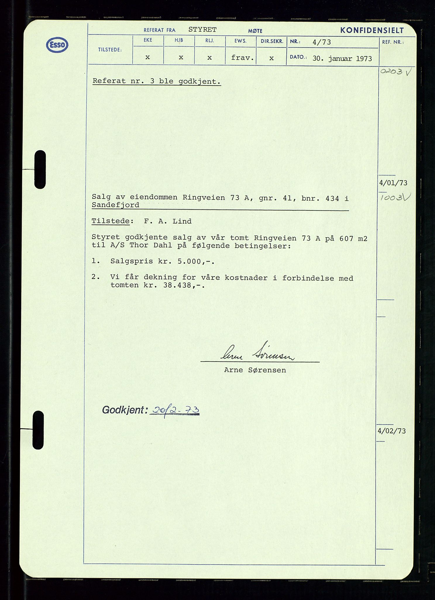 Pa 0982 - Esso Norge A/S, AV/SAST-A-100448/A/Aa/L0003/0002: Den administrerende direksjon Board minutes (styrereferater) og Bedriftforsamlingsprotokoll / Den administrerende direksjon Board minutes (styrereferater), 1970-1974, p. 87