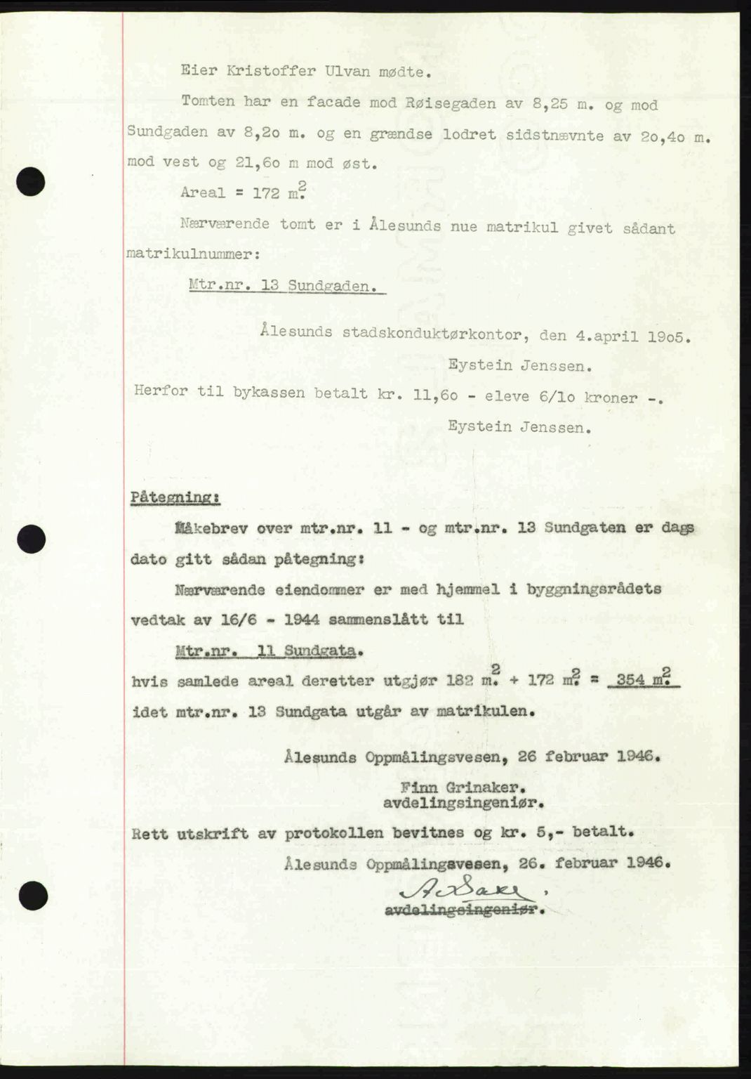 Ålesund byfogd, AV/SAT-A-4384: Mortgage book no. 36b, 1946-1947, Diary no: : 83/1946