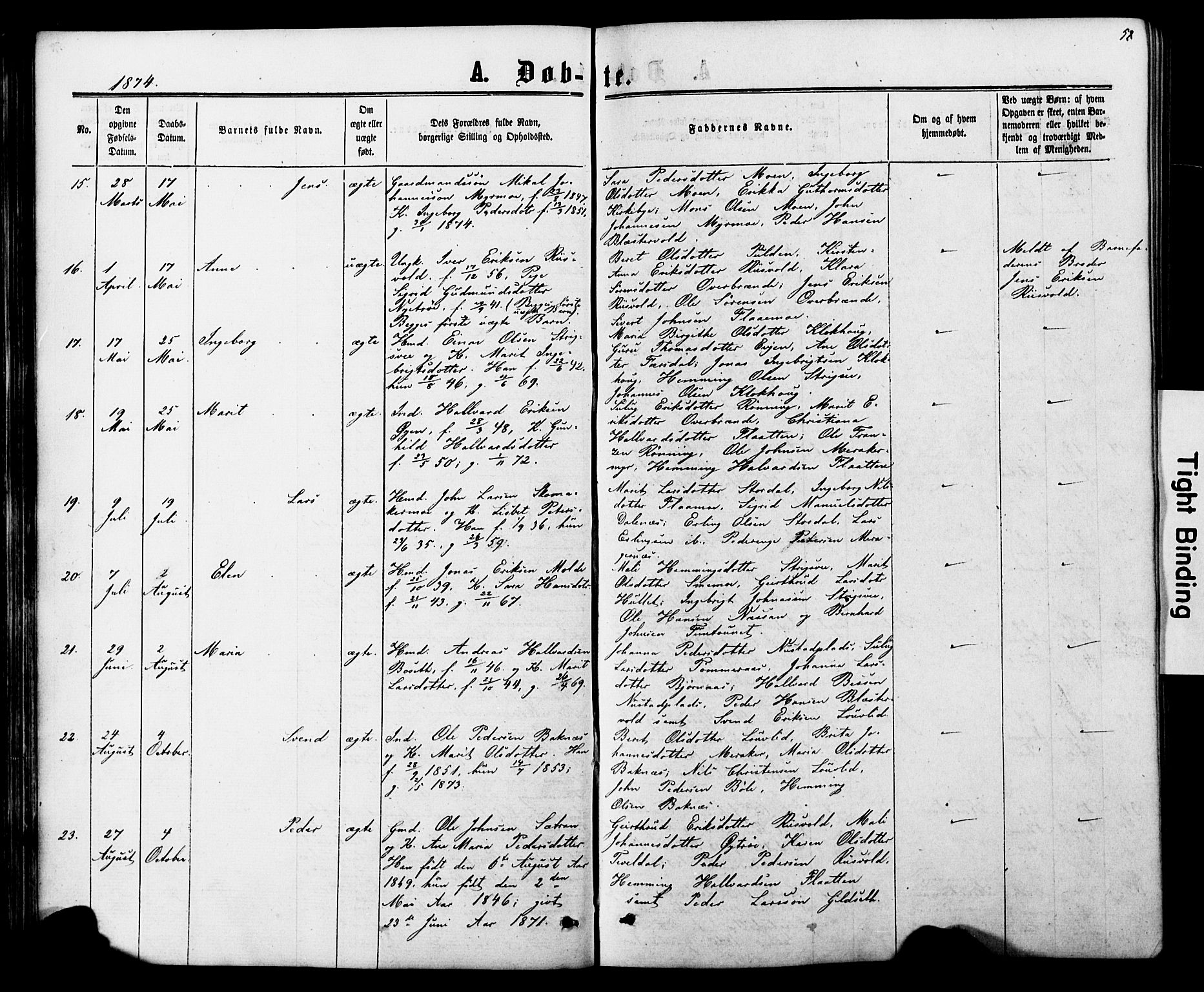 Ministerialprotokoller, klokkerbøker og fødselsregistre - Nord-Trøndelag, SAT/A-1458/706/L0049: Parish register (copy) no. 706C01, 1864-1895, p. 58