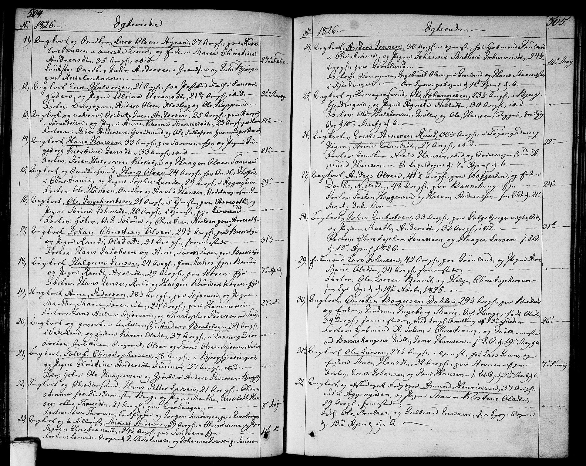 Aker prestekontor kirkebøker, AV/SAO-A-10861/F/L0012: Parish register (official) no. 12, 1819-1828, p. 504-505