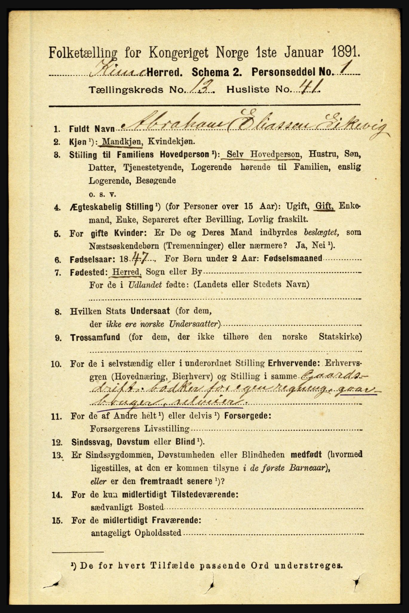 RA, 1891 census for 1437 Kinn, 1891, p. 5335