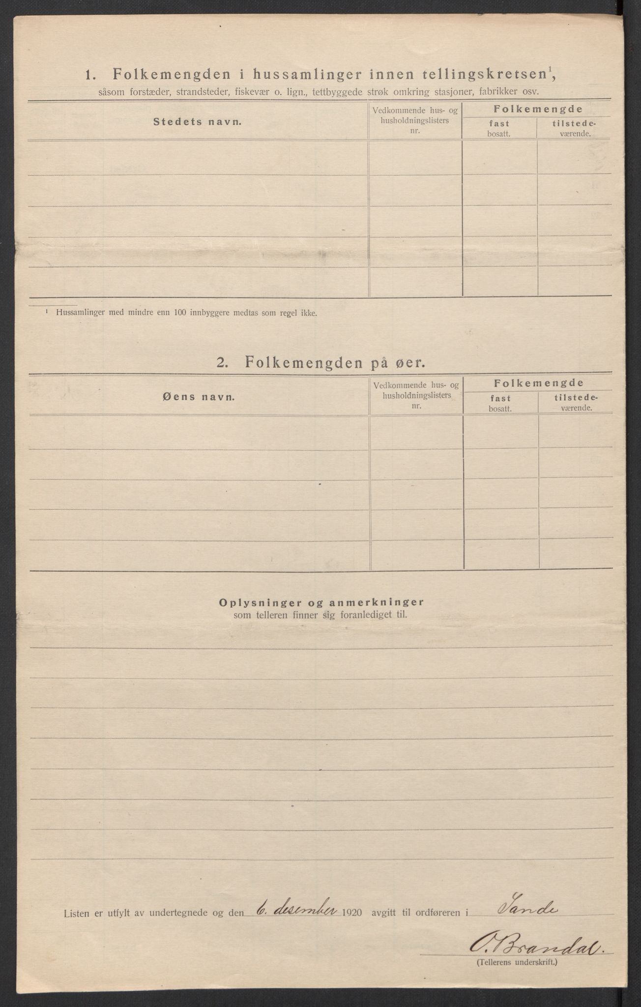 SAT, 1920 census for Sande (MR), 1920, p. 23