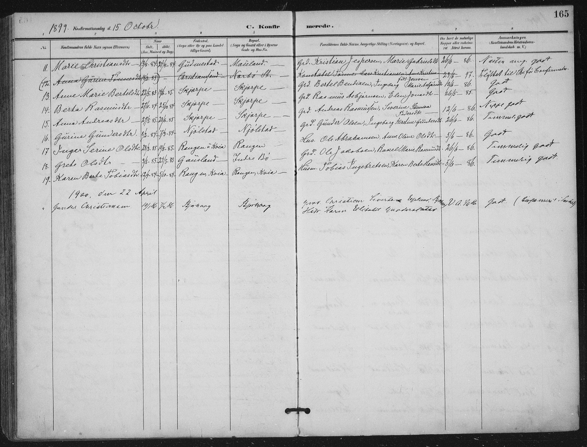 Hå sokneprestkontor, SAST/A-101801/002/B/L0001: Parish register (official) no. A 11, 1897-1924, p. 165