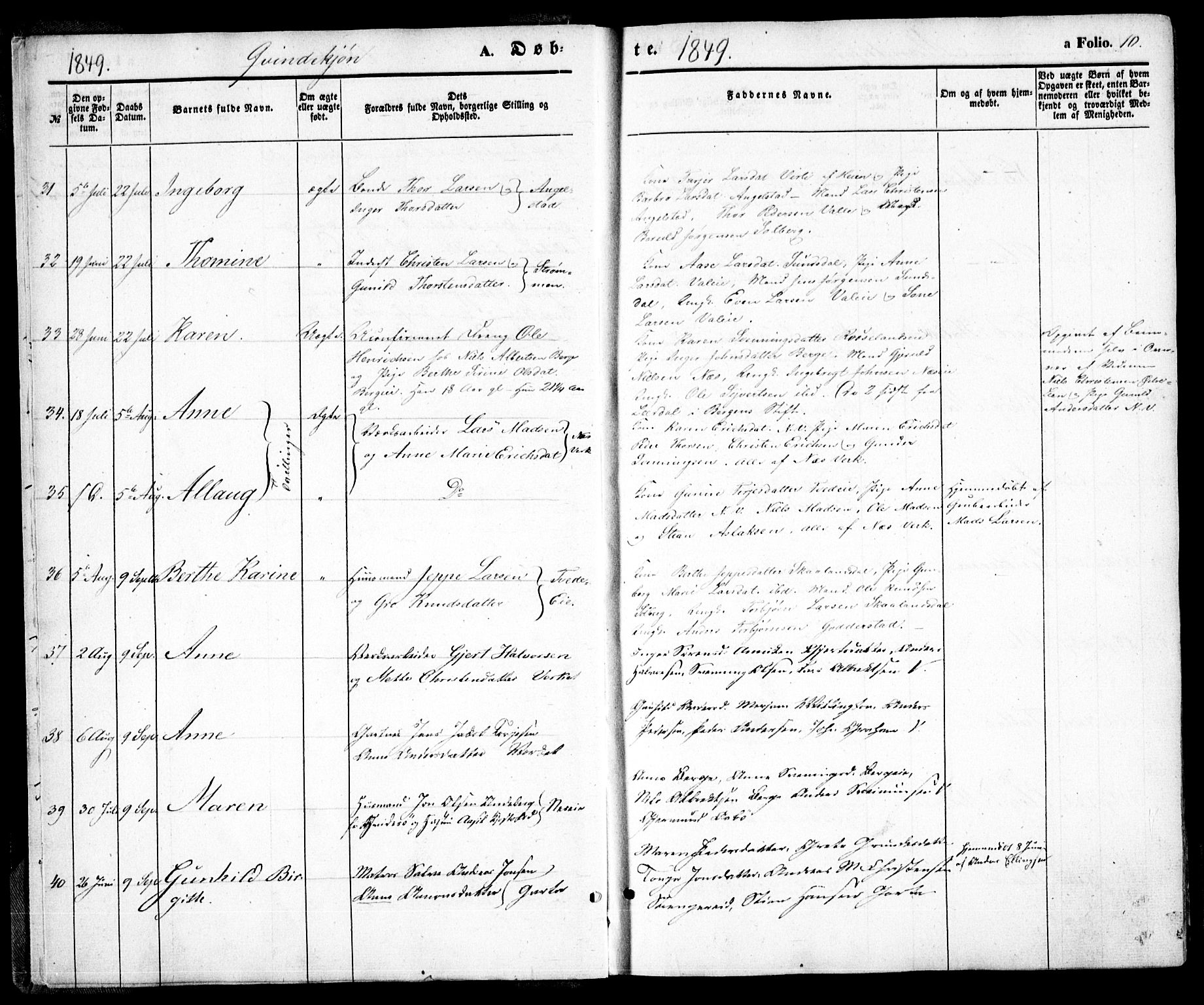 Holt sokneprestkontor, AV/SAK-1111-0021/F/Fa/L0008: Parish register (official) no. A 8, 1849-1860, p. 10