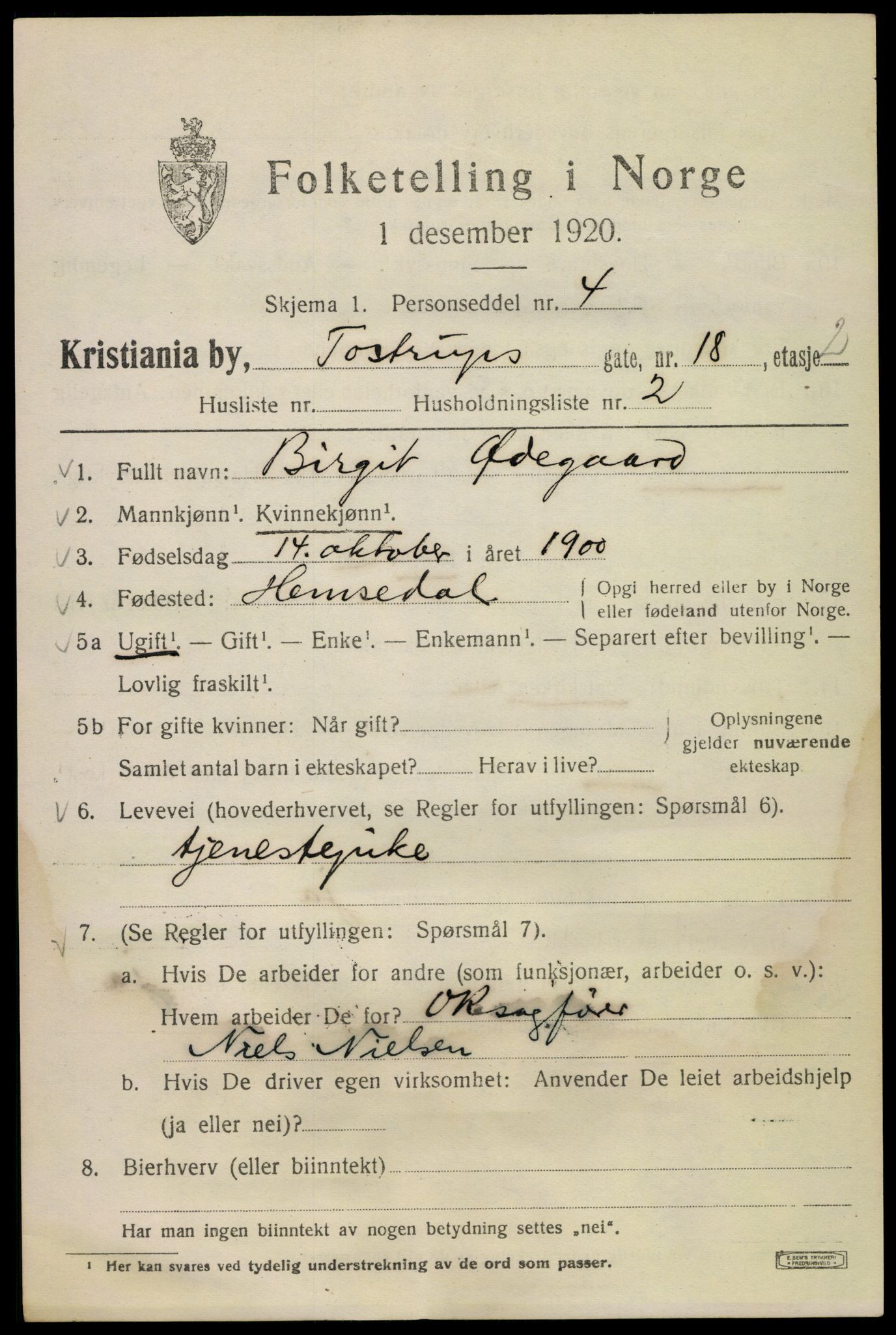 SAO, 1920 census for Kristiania, 1920, p. 595337