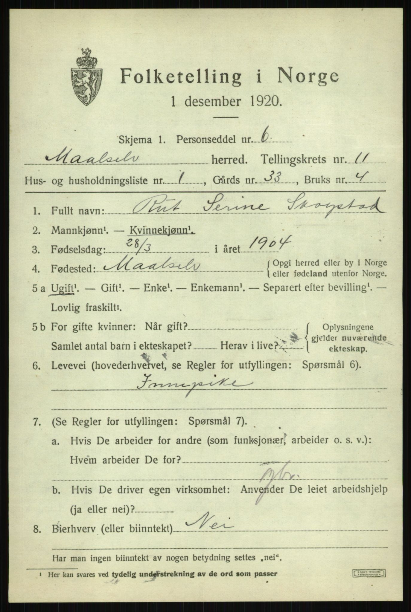 SATØ, 1920 census for Målselv, 1920, p. 6049