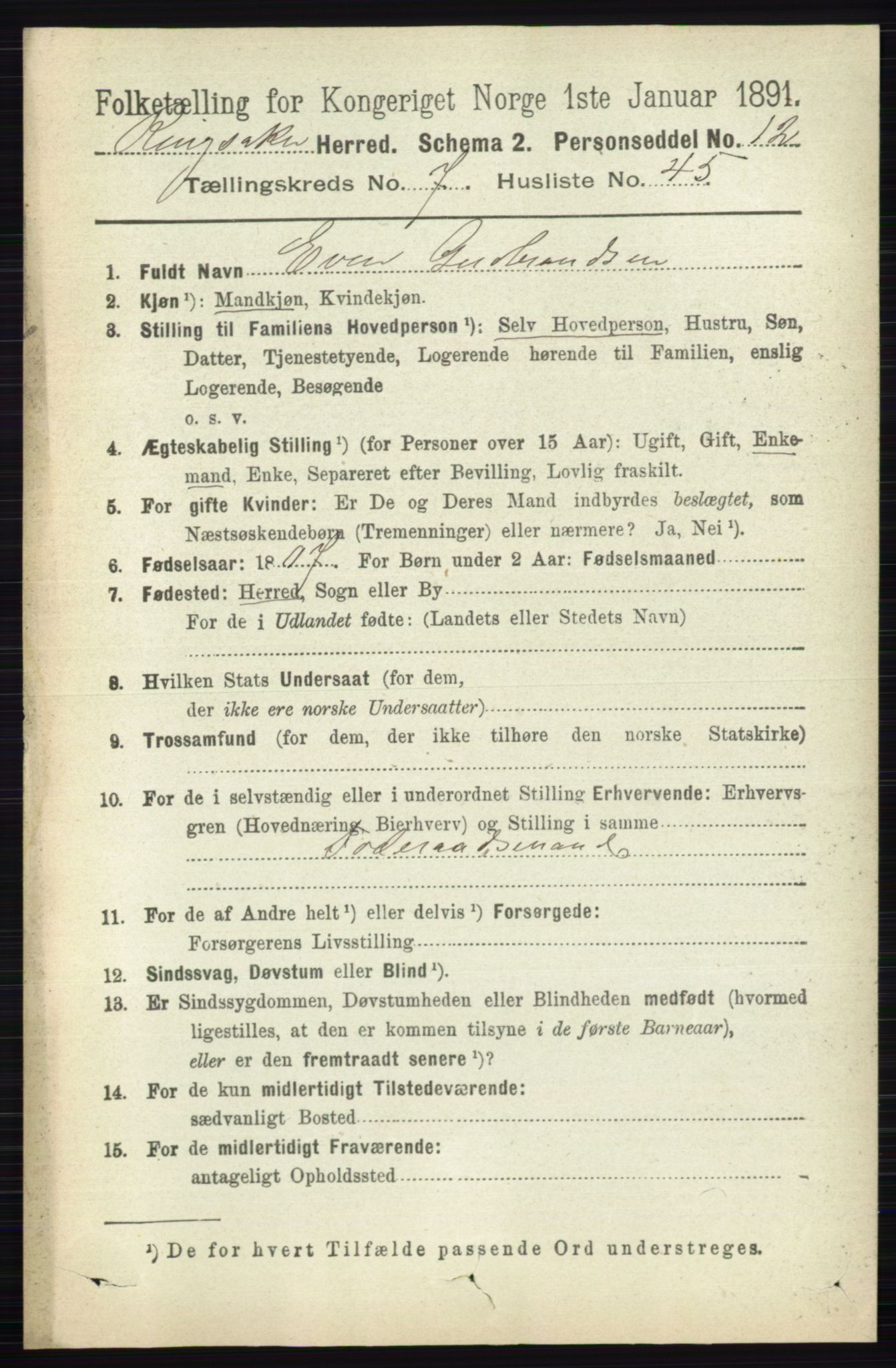 RA, 1891 census for 0412 Ringsaker, 1891, p. 4203