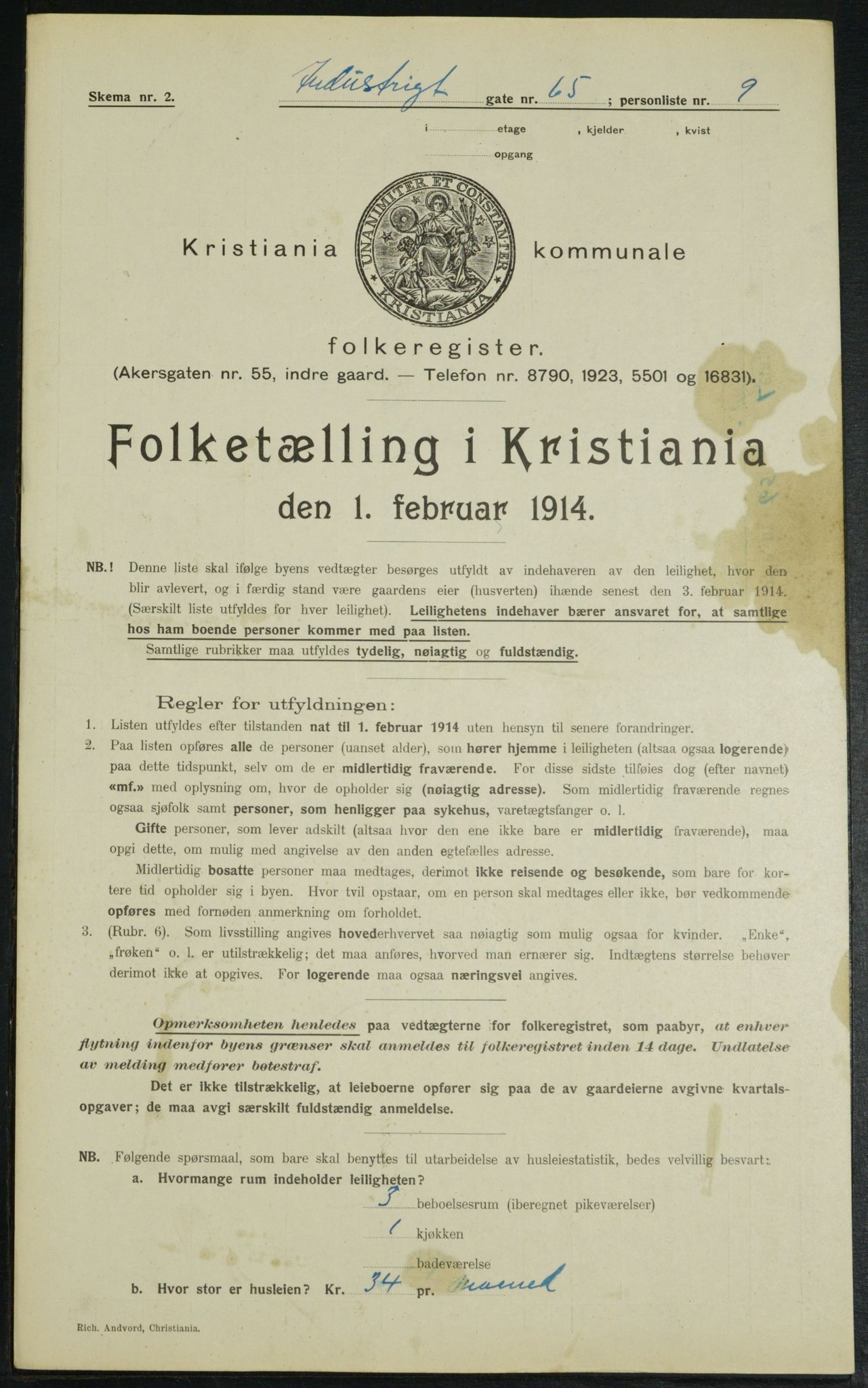 OBA, Municipal Census 1914 for Kristiania, 1914, p. 43746