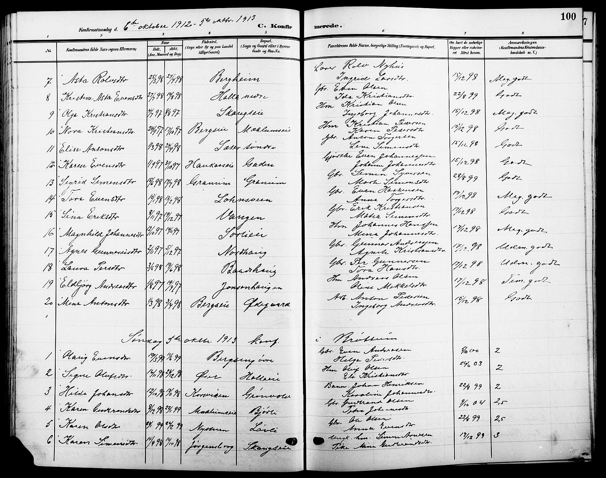 Ringsaker prestekontor, SAH/PREST-014/L/La/L0016: Parish register (copy) no. 16, 1905-1920, p. 100