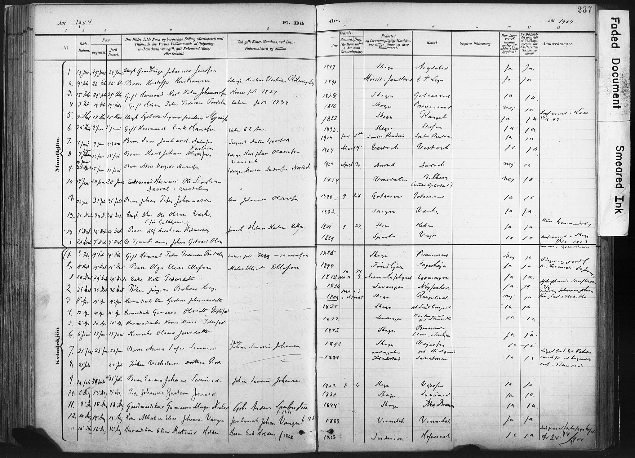 Ministerialprotokoller, klokkerbøker og fødselsregistre - Nord-Trøndelag, SAT/A-1458/717/L0162: Parish register (official) no. 717A12, 1898-1923, p. 237