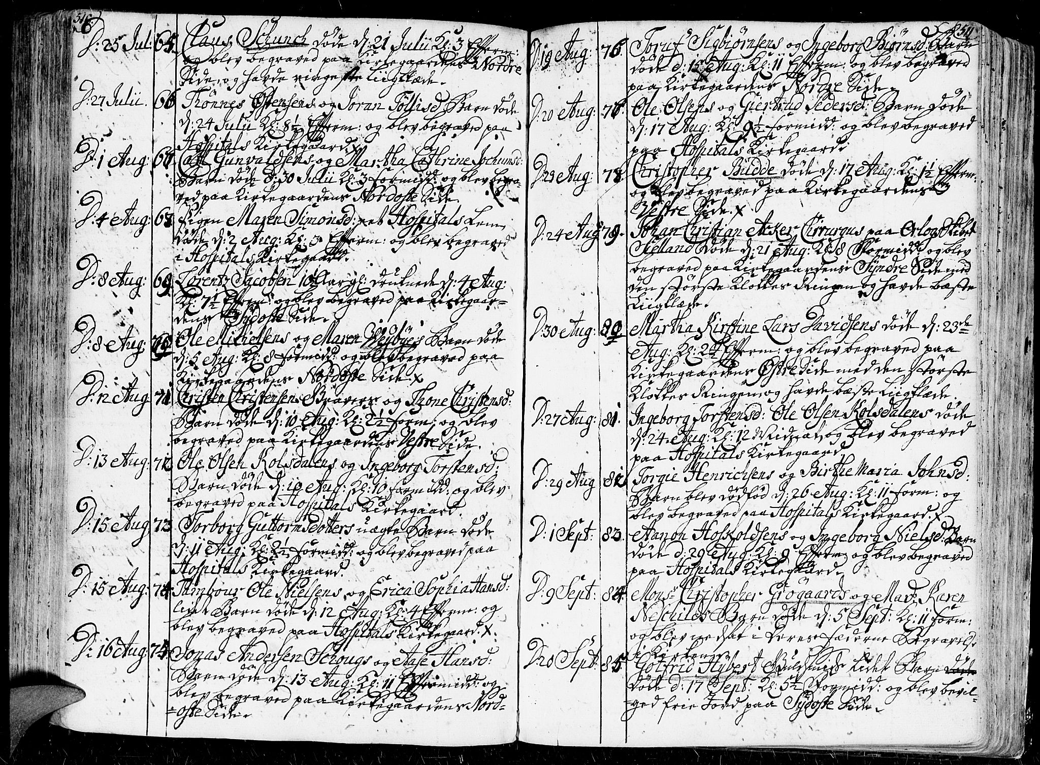 Kristiansand domprosti, AV/SAK-1112-0006/F/Fa/L0001: Parish register (official) no. A 1, 1734-1793, p. 510-511