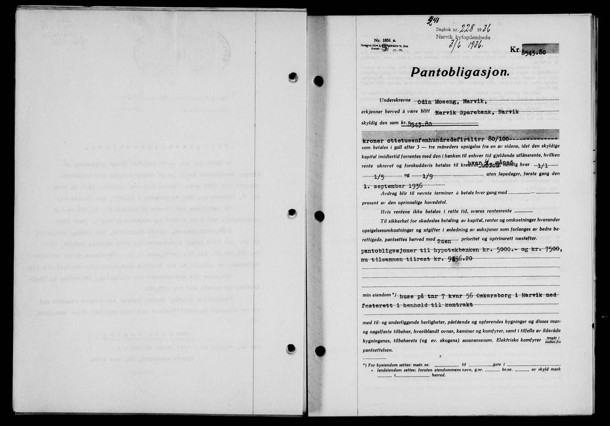 Narvik sorenskriveri, SAT/A-0002/1/2/2C/2Ca/L0011: Mortgage book no. 14, 1935-1937, Deed date: 03.06.1936