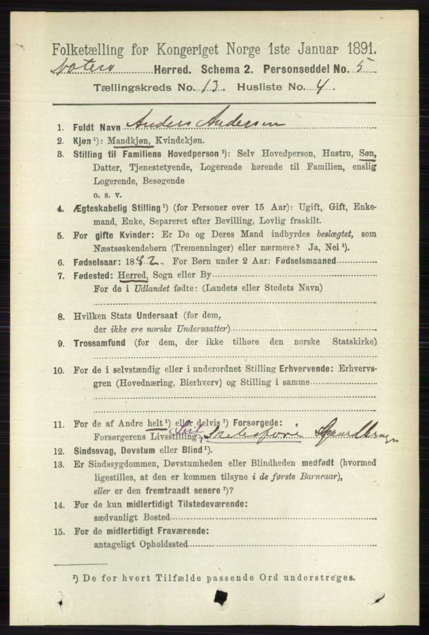 RA, 1891 census for 0722 Nøtterøy, 1891, p. 7045
