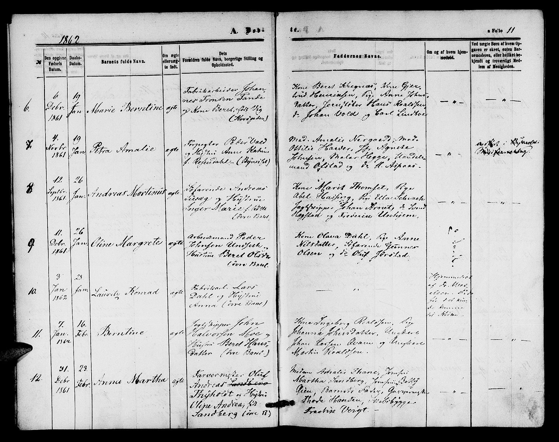 Ministerialprotokoller, klokkerbøker og fødselsregistre - Sør-Trøndelag, SAT/A-1456/604/L0185: Parish register (official) no. 604A06, 1861-1865, p. 11