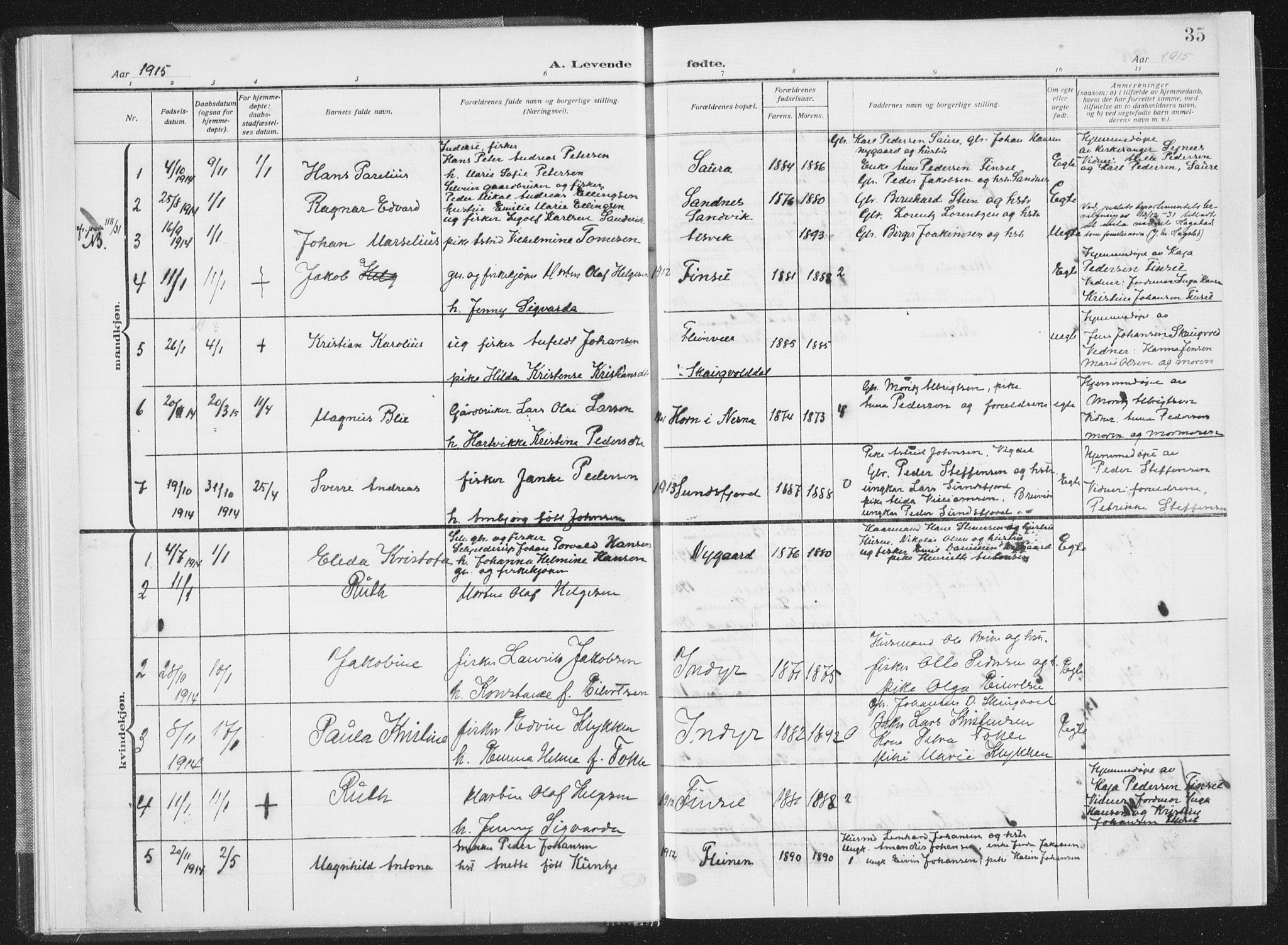 Ministerialprotokoller, klokkerbøker og fødselsregistre - Nordland, AV/SAT-A-1459/805/L0104: Parish register (official) no. 805A09, 1909-1926, p. 35