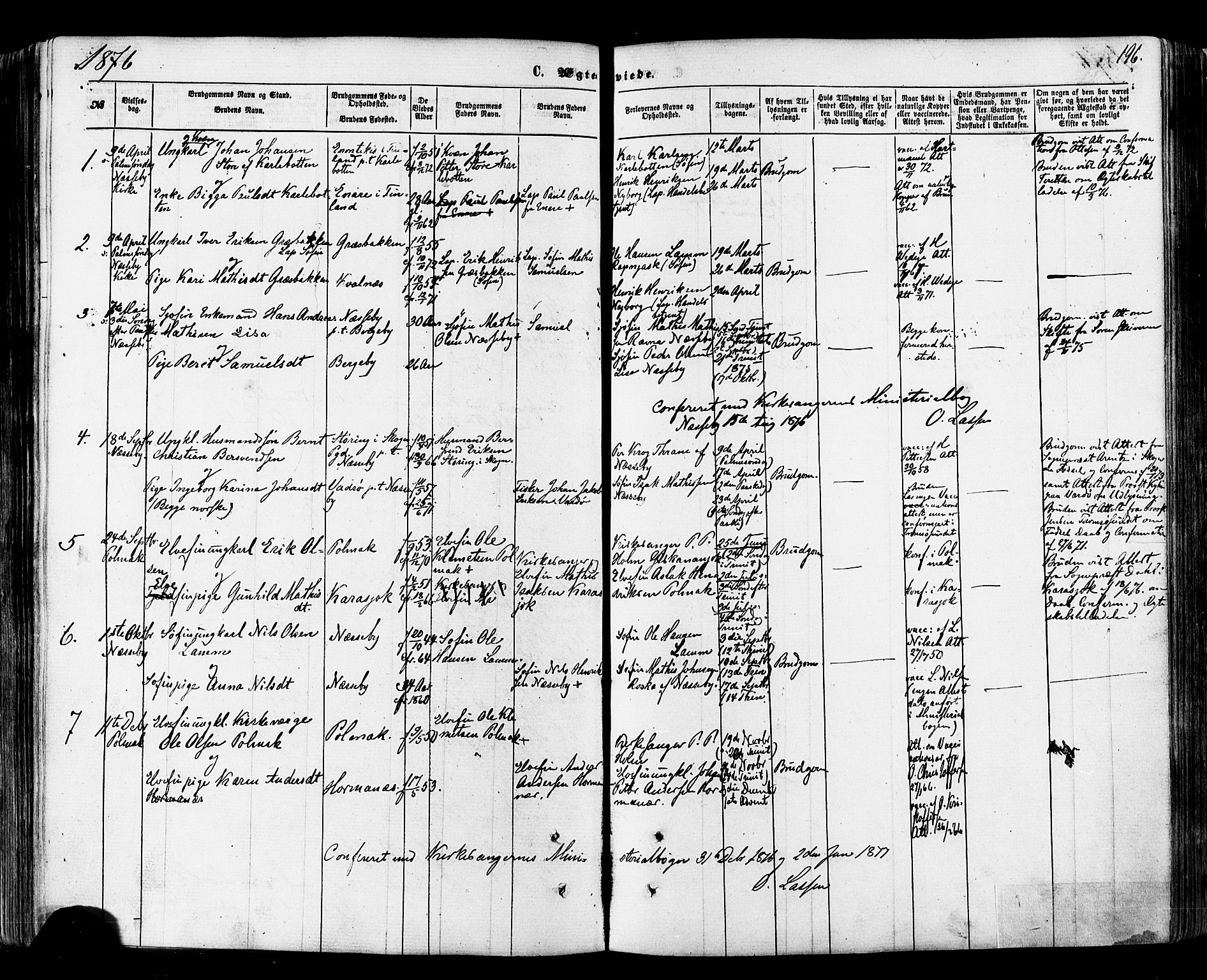 Nesseby sokneprestkontor, SATØ/S-1330/H/Ha/L0003kirke: Parish register (official) no. 3 /1, 1865-1876, p. 196