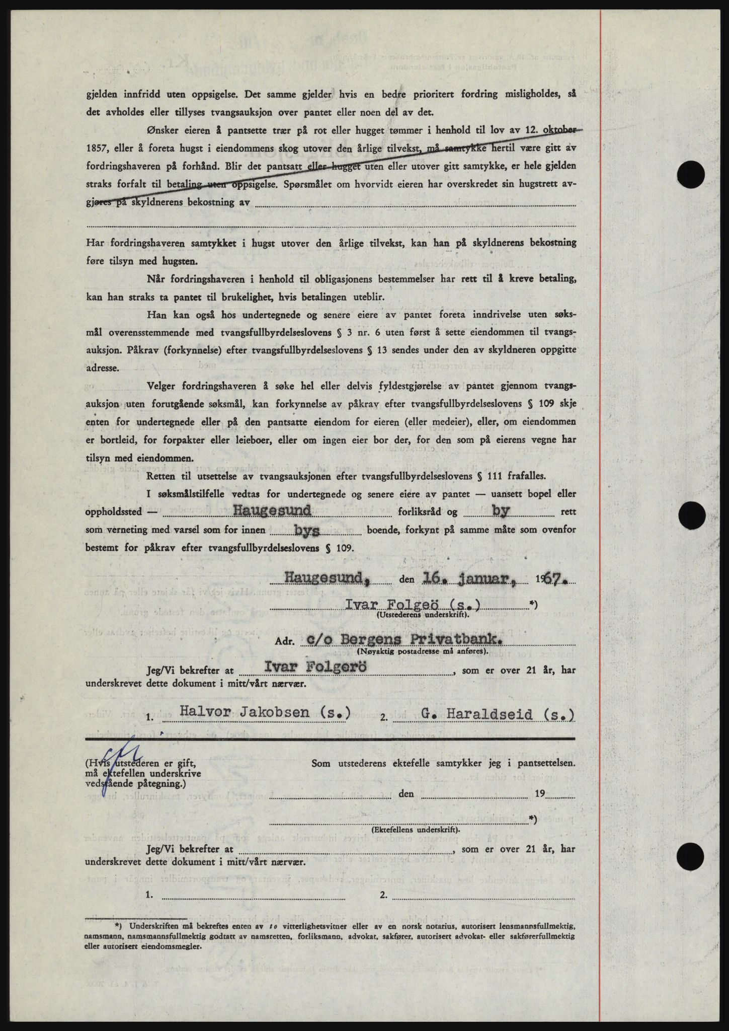 Haugesund tingrett, SAST/A-101415/01/II/IIC/L0056: Mortgage book no. B 56, 1966-1967, Diary no: : 163/1967