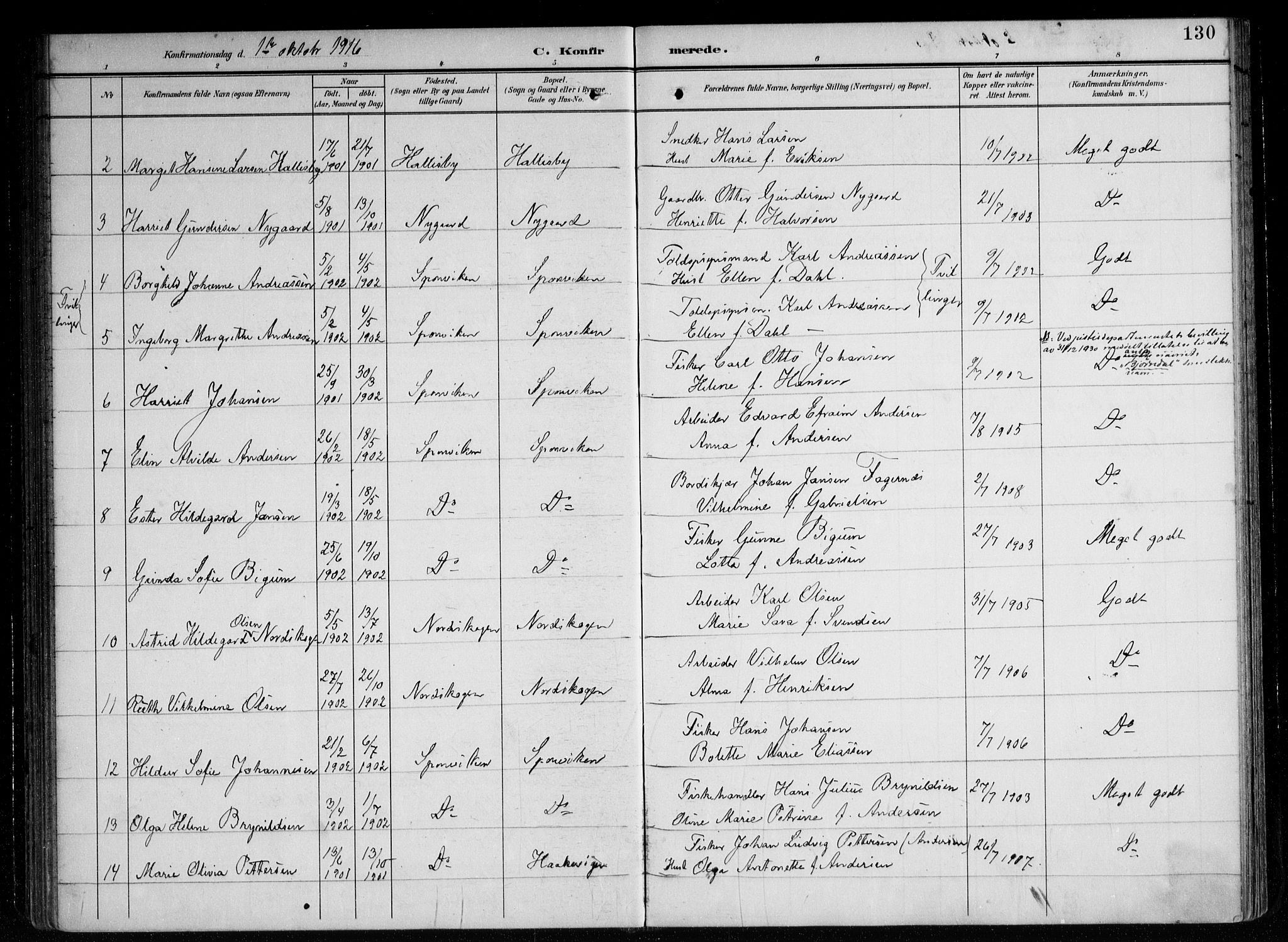 Berg prestekontor Kirkebøker, AV/SAO-A-10902/F/Fa/L0008: Parish register (official) no. I 8, 1902-1920, p. 130