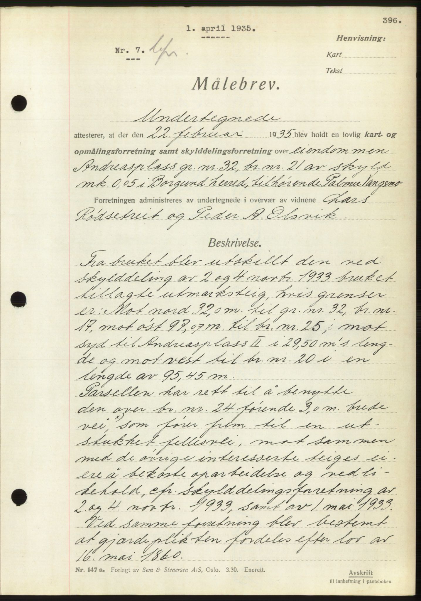 Nordre Sunnmøre sorenskriveri, AV/SAT-A-0006/1/2/2C/2Ca/L0057: Mortgage book no. 57, 1934-1935, Deed date: 01.04.1935