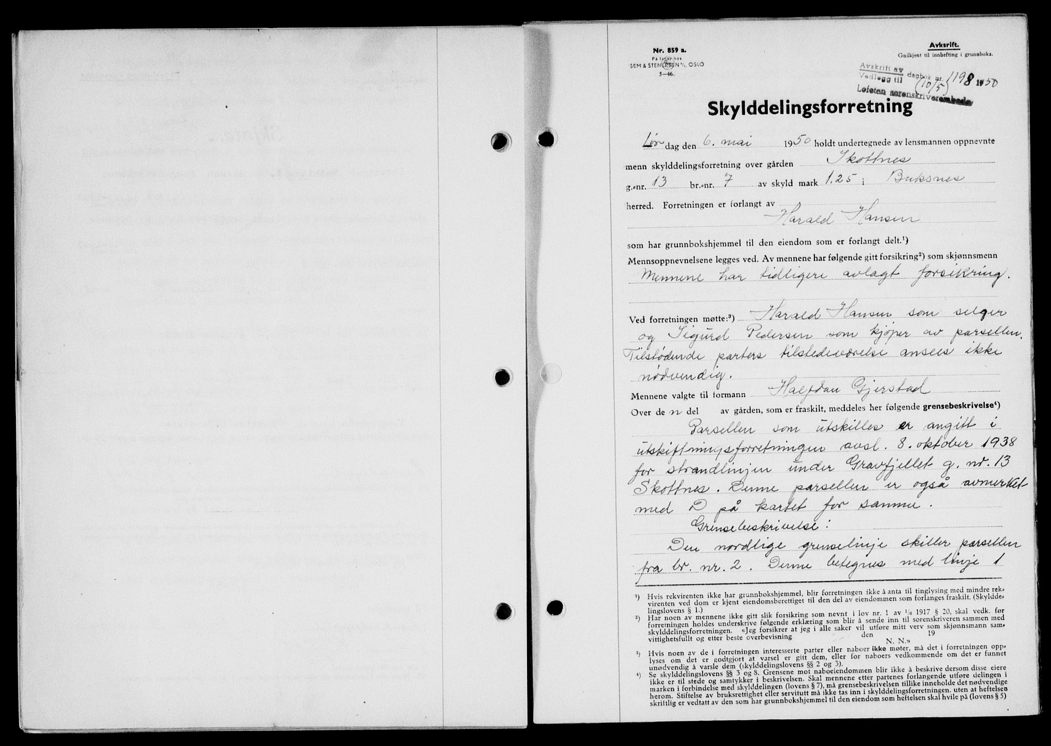 Lofoten sorenskriveri, SAT/A-0017/1/2/2C/L0023a: Mortgage book no. 23a, 1950-1950, Diary no: : 1198/1950