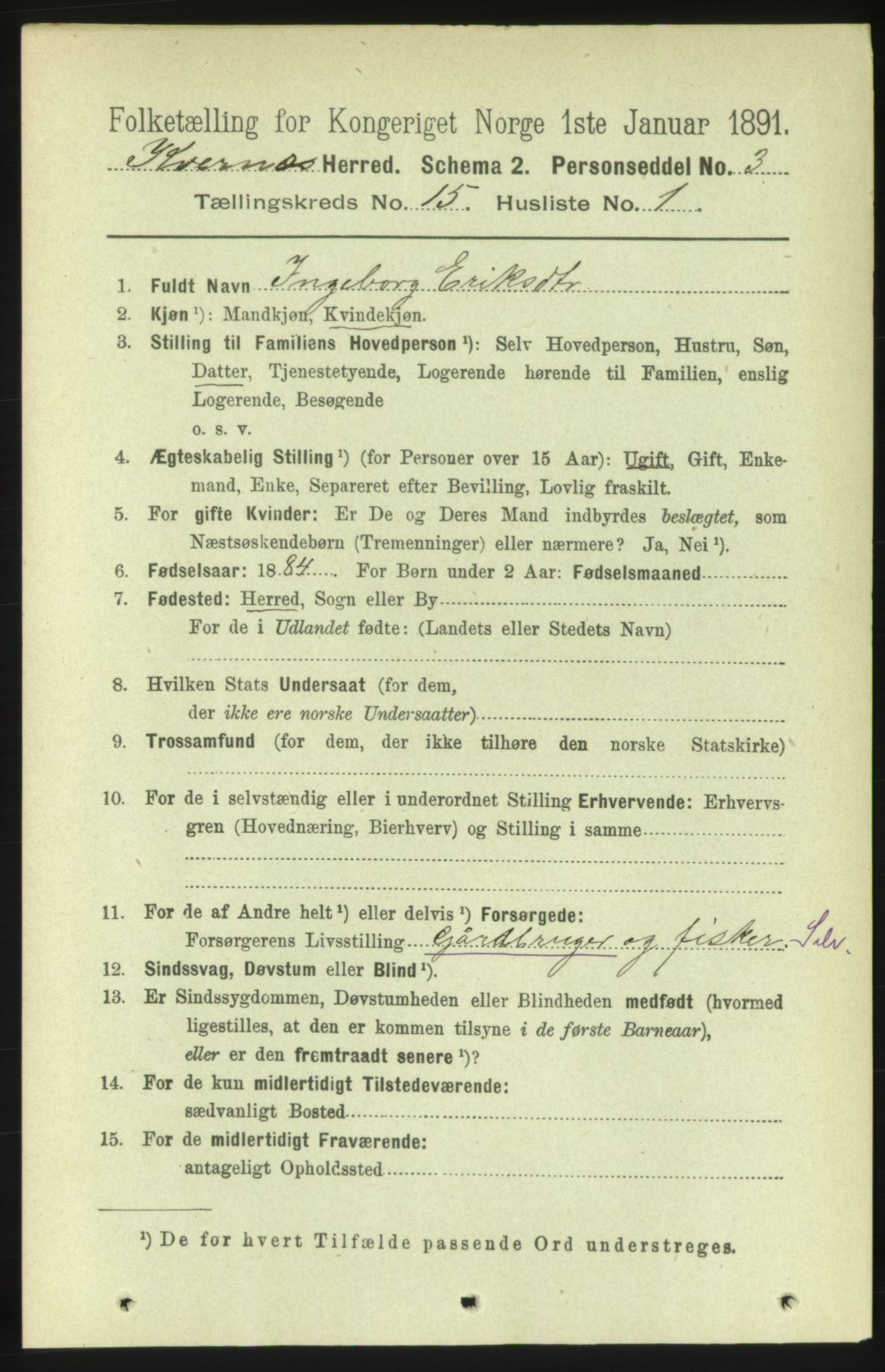 RA, 1891 census for 1553 Kvernes, 1891, p. 5953