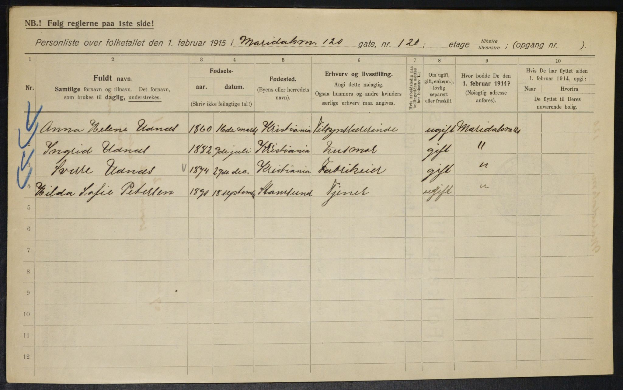 OBA, Municipal Census 1915 for Kristiania, 1915, p. 61401
