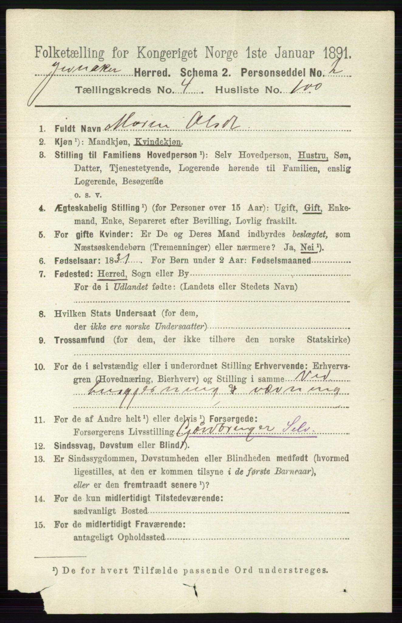 RA, 1891 census for 0532 Jevnaker, 1891, p. 2320