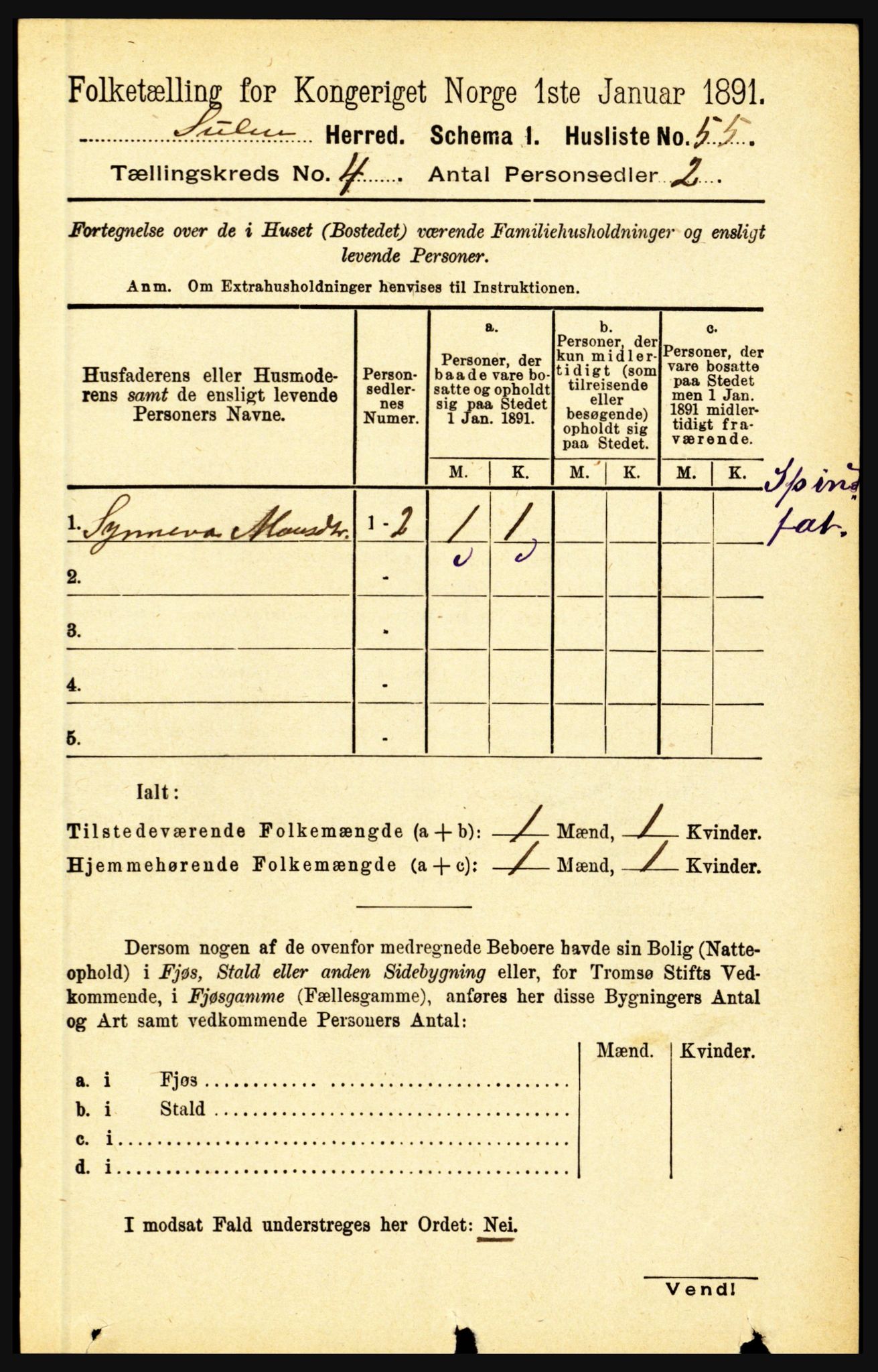 RA, 1891 census for 1412 Solund, 1891, p. 1585