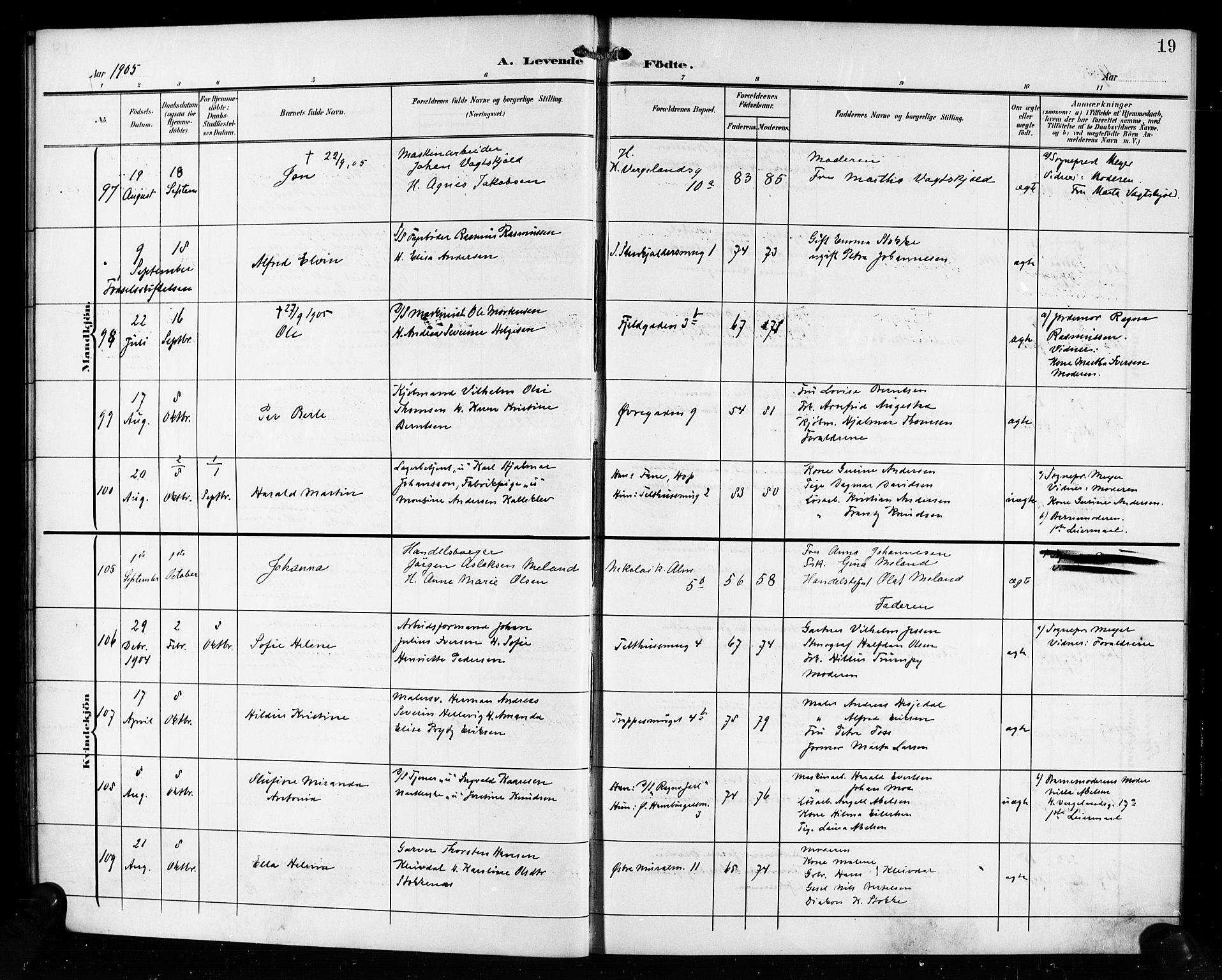 Korskirken sokneprestembete, AV/SAB-A-76101/H/Hab: Parish register (copy) no. B 11, 1905-1916, p. 19