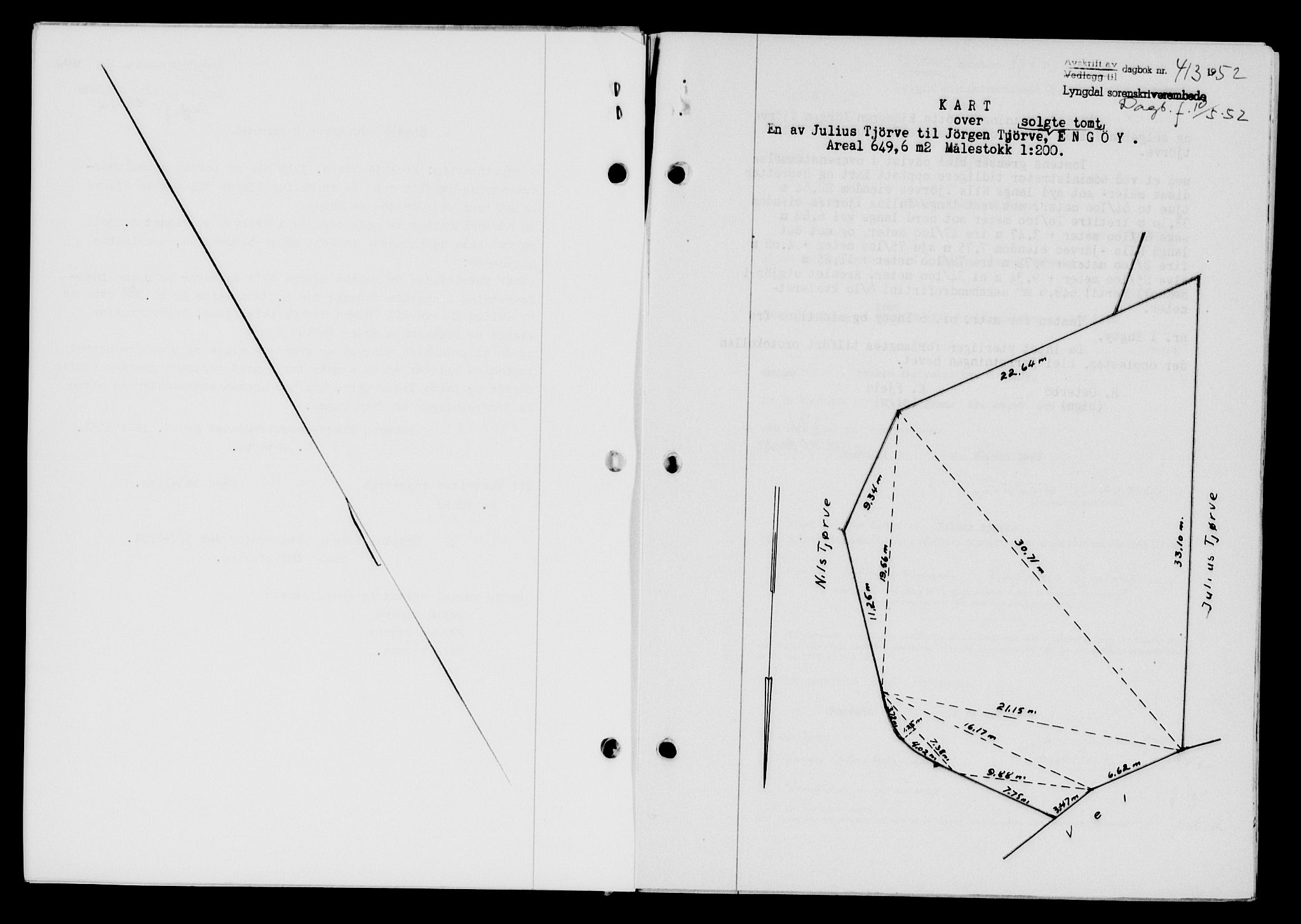 Lyngdal sorenskriveri, AV/SAK-1221-0004/G/Gb/L0667: Mortgage book no. A XIII, 1951-1952, Diary no: : 413/1952