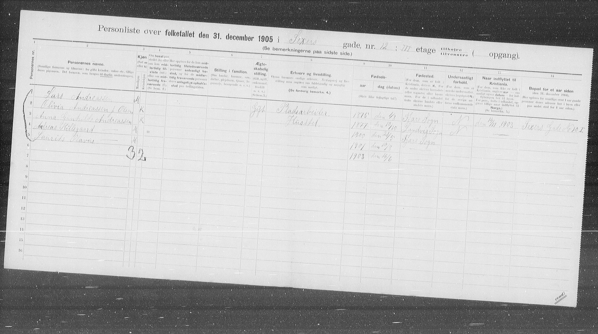 OBA, Municipal Census 1905 for Kristiania, 1905, p. 49236